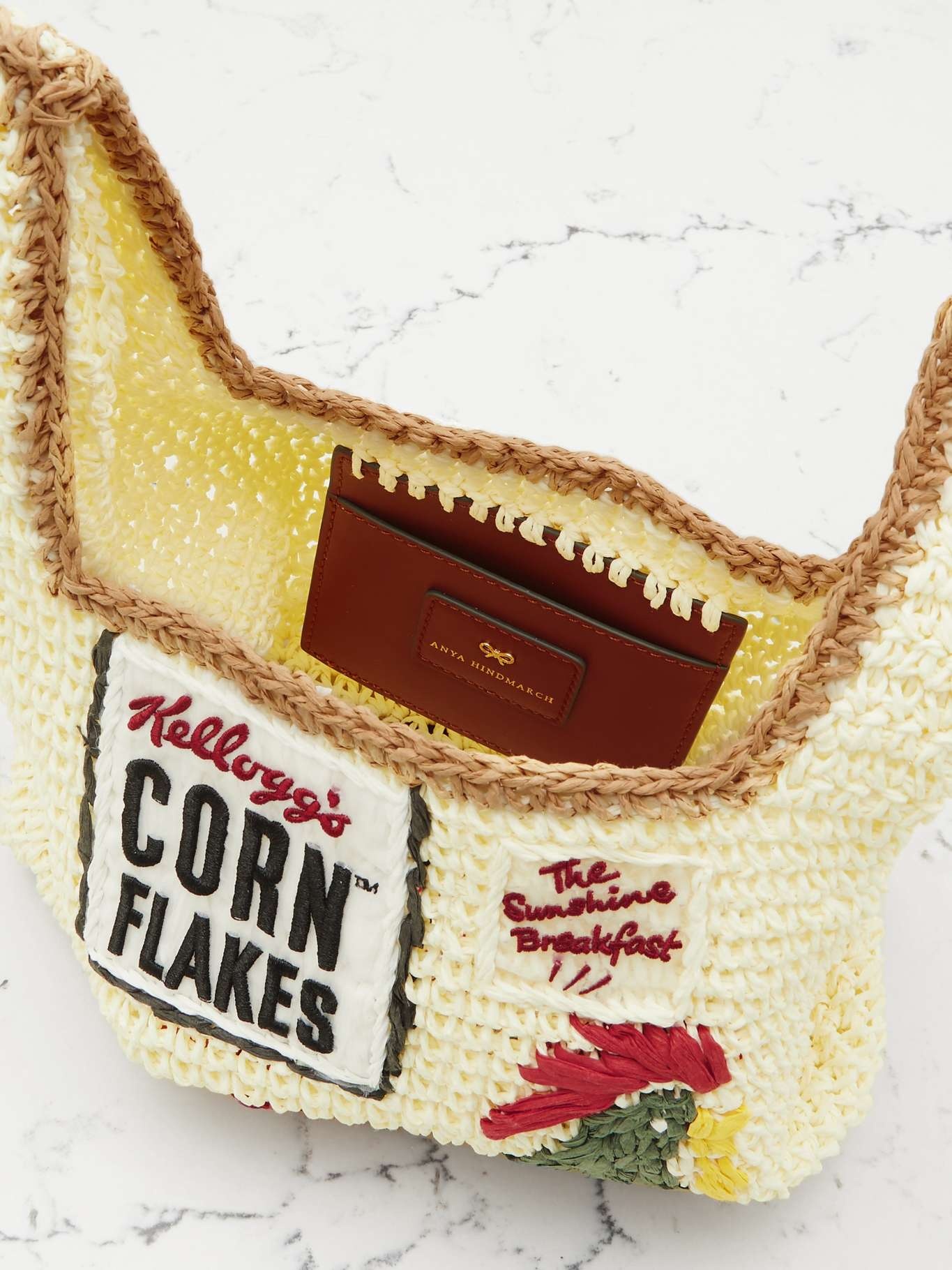 Cornflakes mini embroidered raffia tote - 5