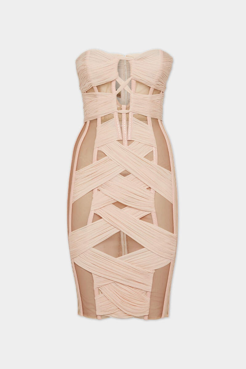 FRIZZY DOUBLE CHIFFON BANDAGE CORSET DRESS 1