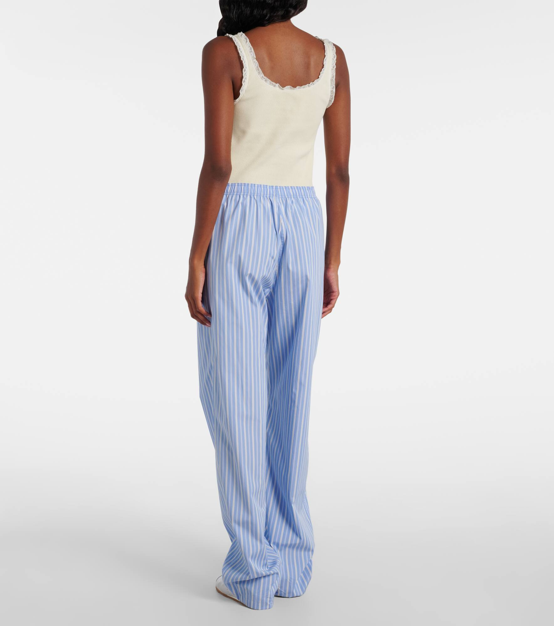 Striped cotton poplin wide-leg pants - 3