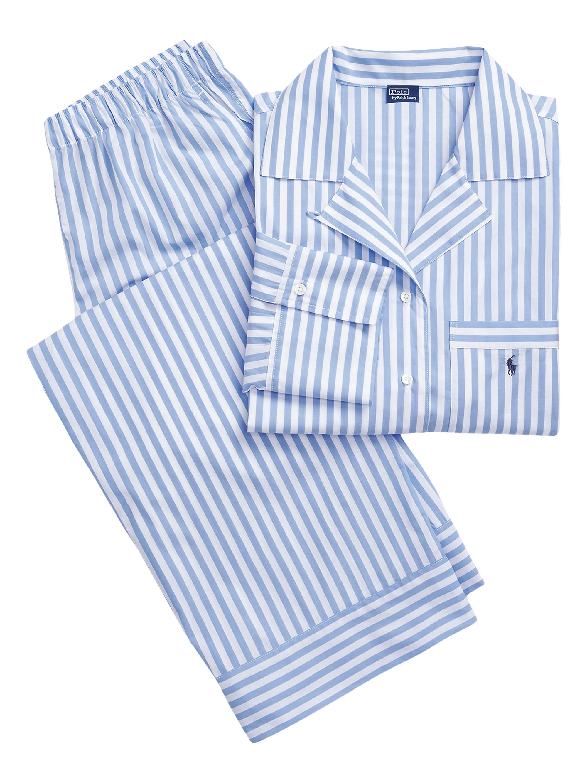 Women's Striped Cotton Pajamas - White Cloud Hydrangea - 1
