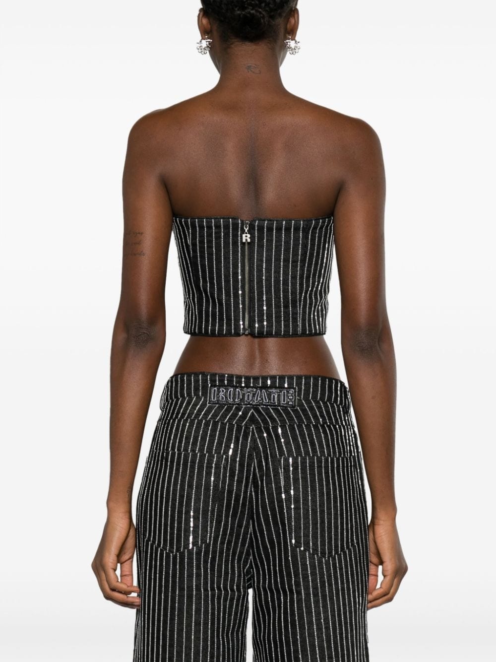 sequinned striped crop top - 4