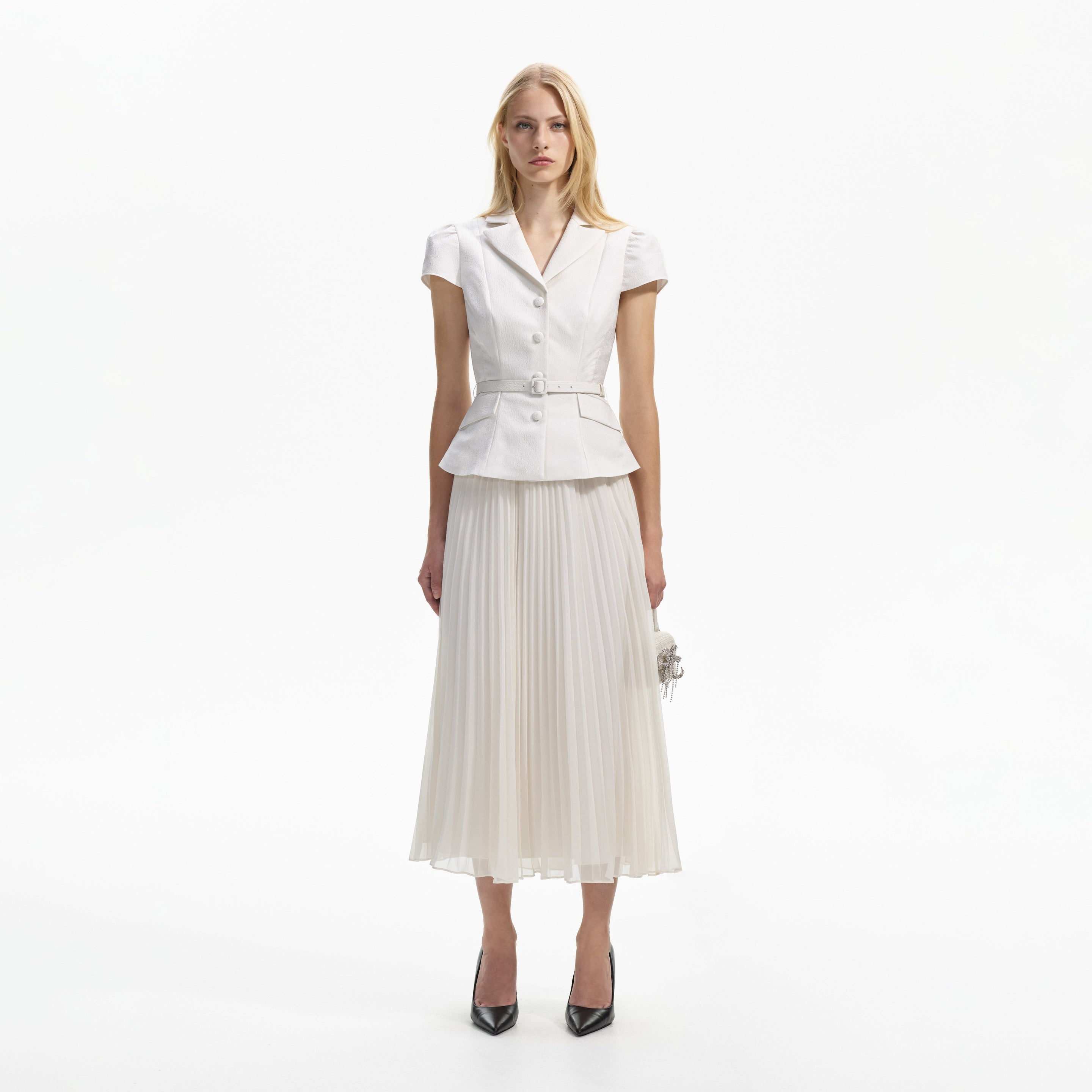 White Textured Midi Dress - 1