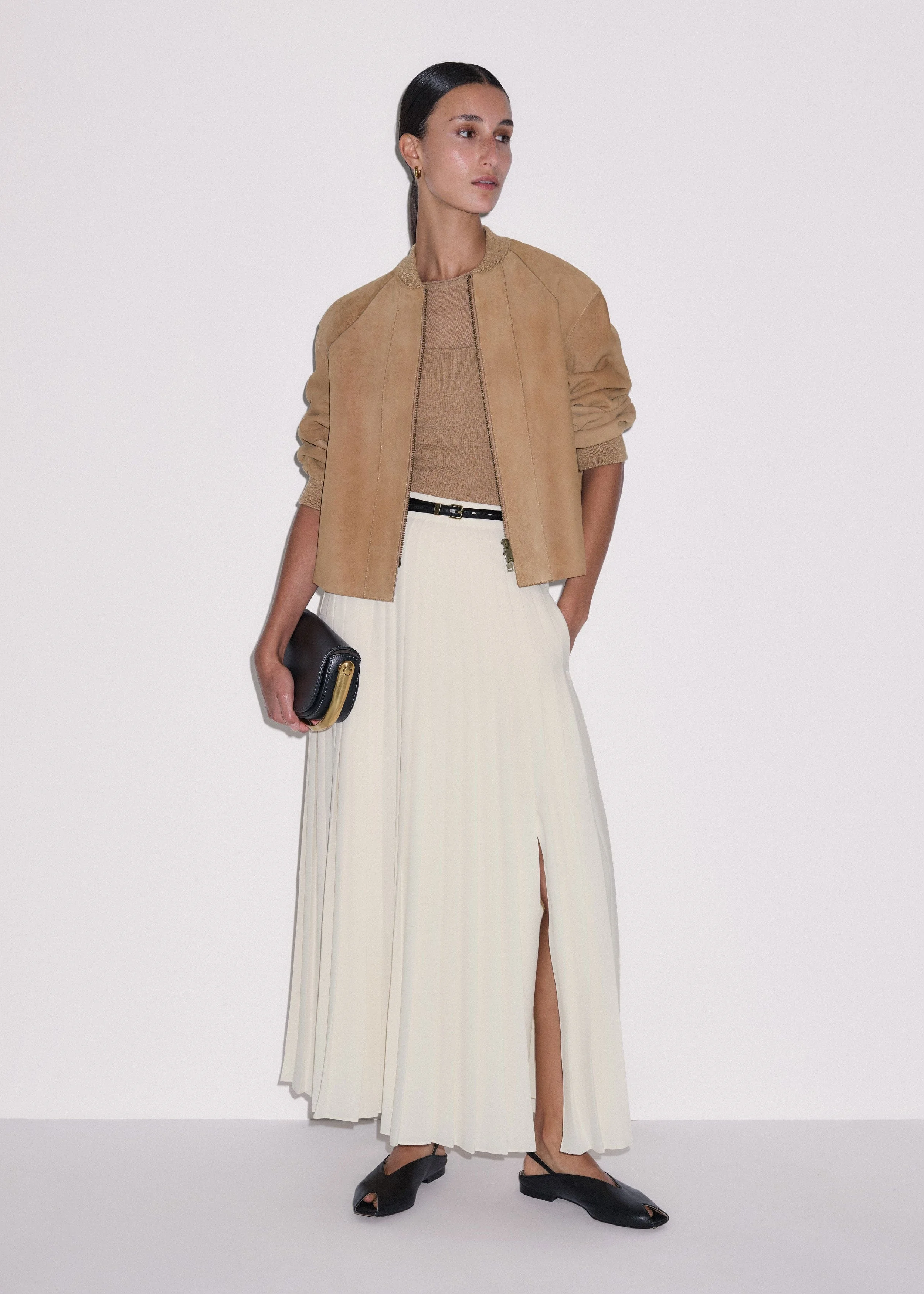 Slit Pleated Maxi Skirt - 1