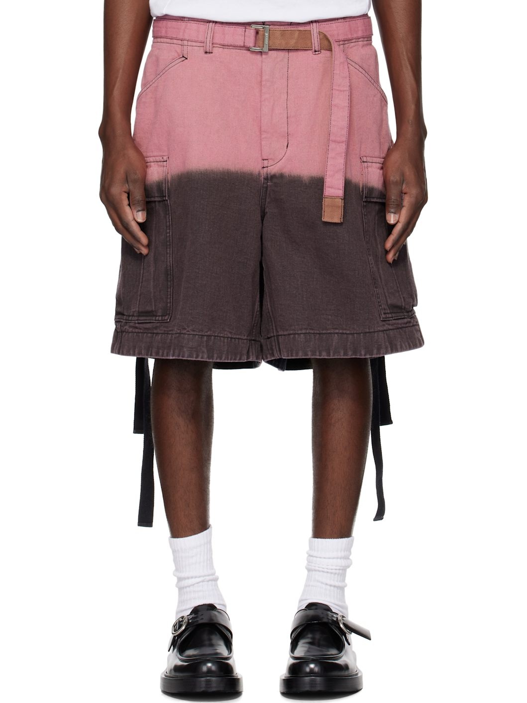 Gray & Pink Garment-Dyed Denim Cargo Shorts - 1