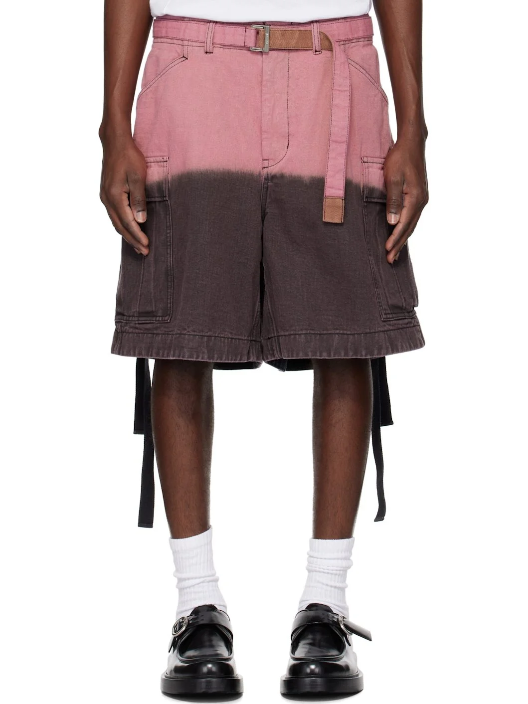 Gray & Pink Garment-Dyed Denim Cargo Shorts - 1