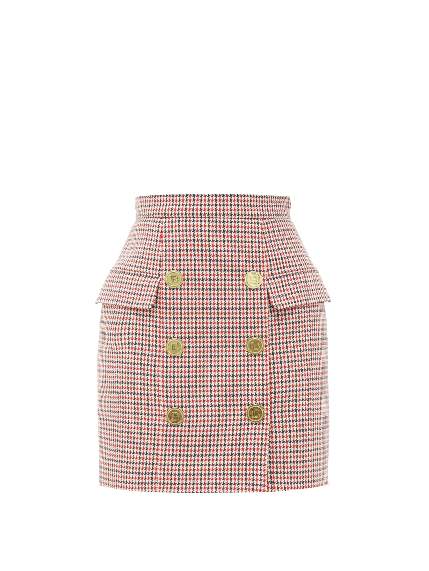 Buttoned high-rise houndstooth wool mini skirt - 1