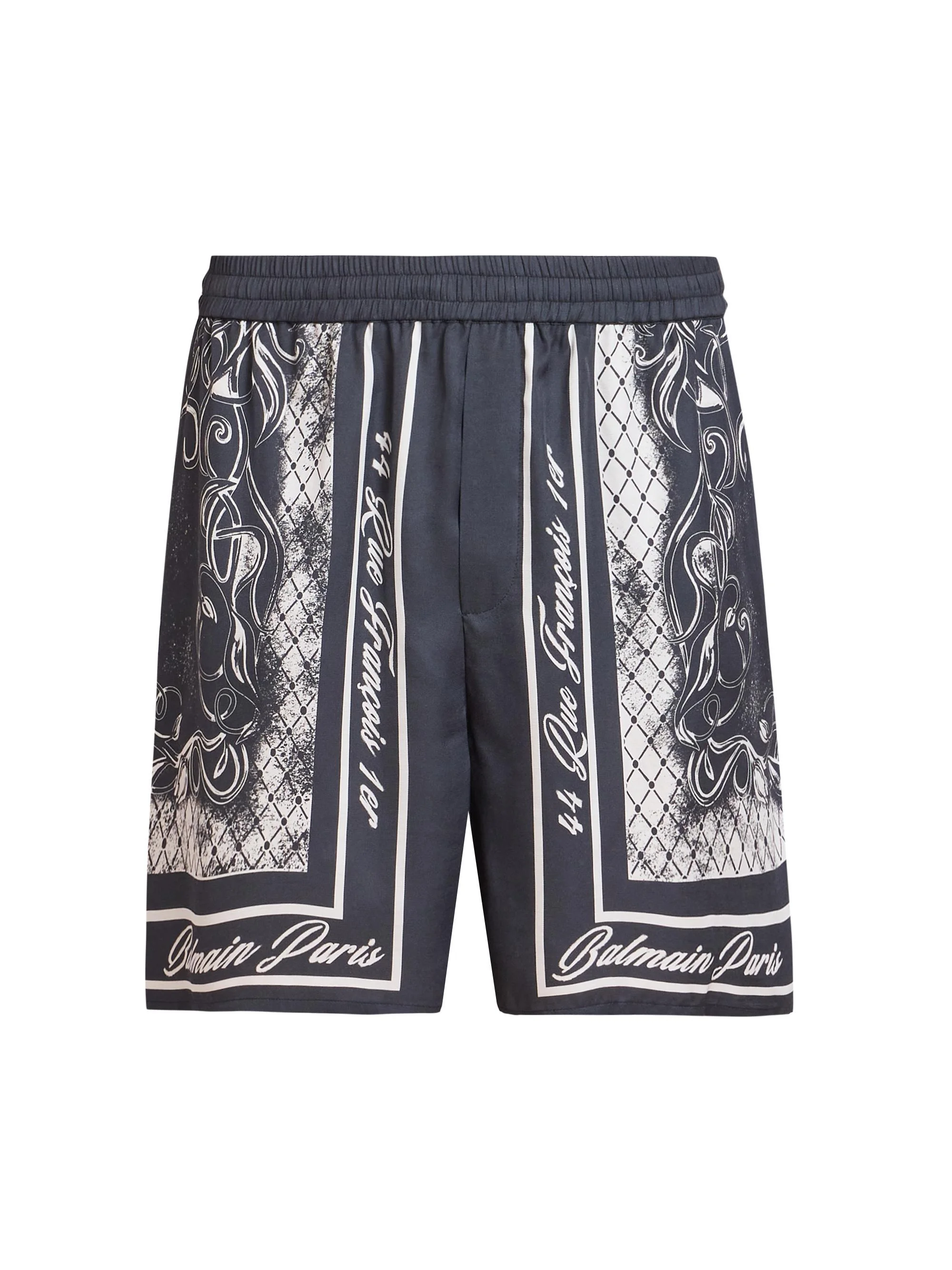 Men's Foulard Satin Shorts - Gris Fonce Blanc - 1