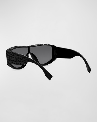 FENDI Men's Allover FF Logo Nylon Shield Sunglasses outlook