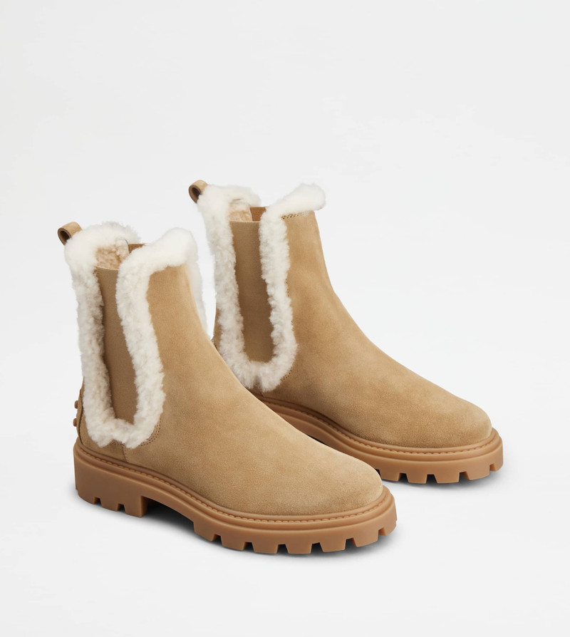 TOD'S CHELSEA BOOTS IN SUEDE AND SHEEPSKIN - BROWN 3