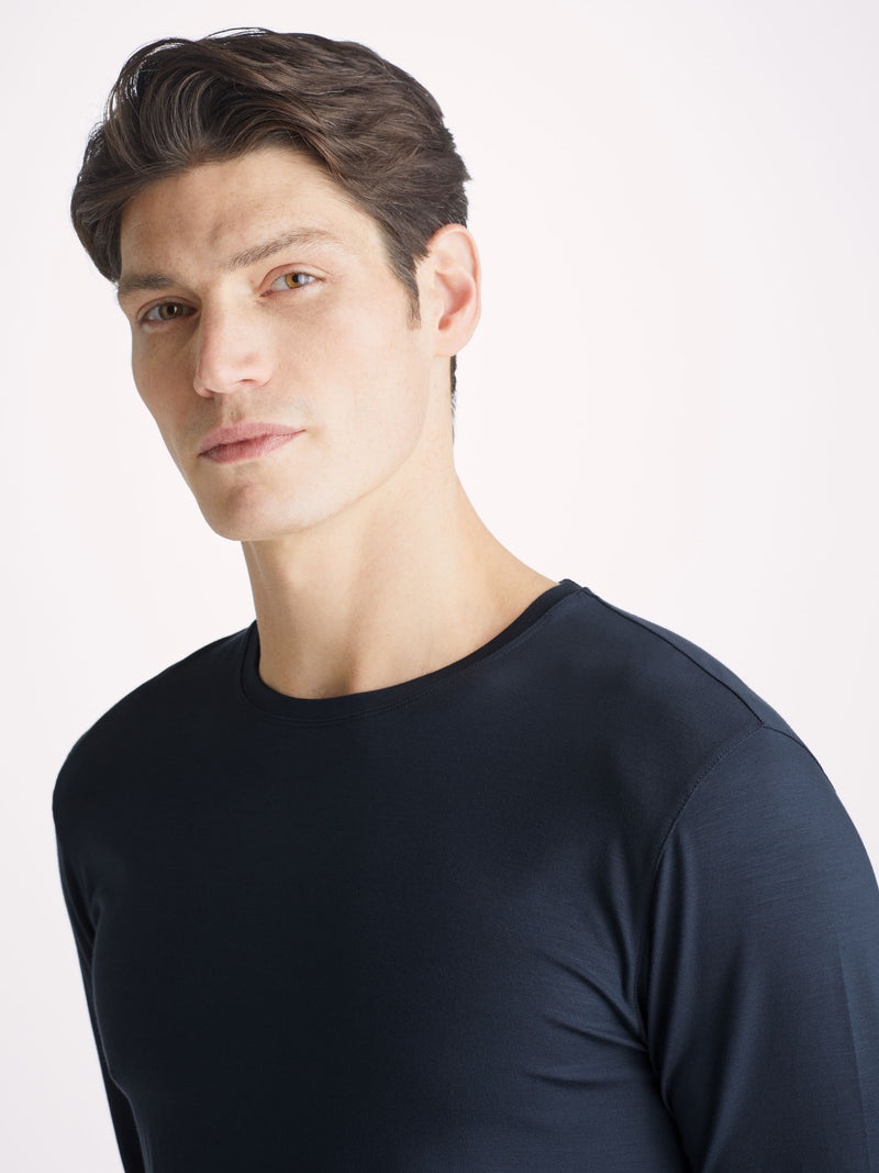 Men's Long Sleeve T-Shirt Basel Micro Modal Stretch Navy - 7