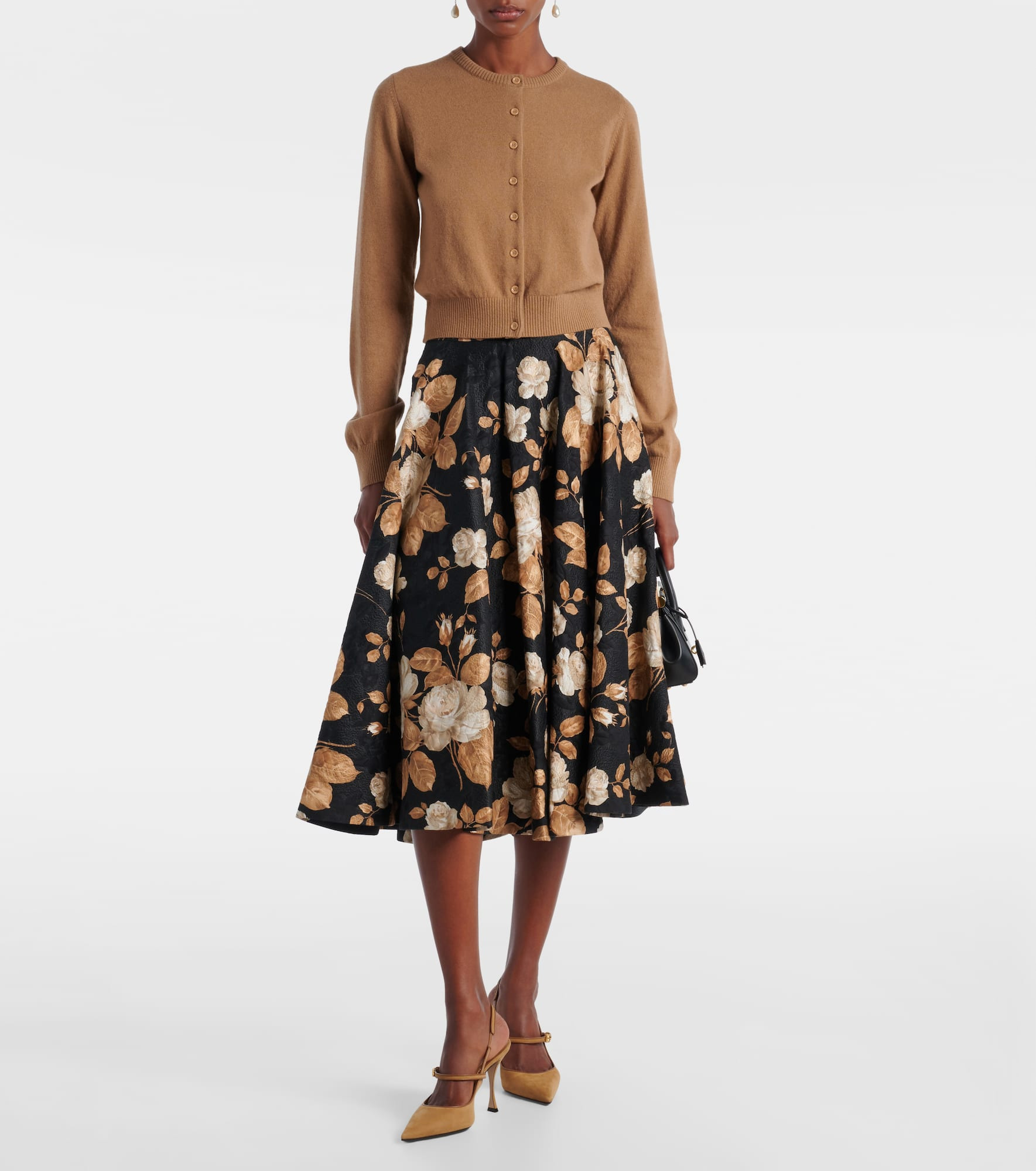 Cotton and silk-blend brocade midi skirt - 2