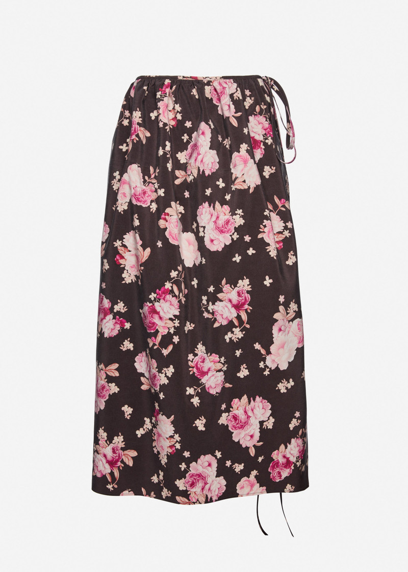 Floral silk wrap skirt in brown 1