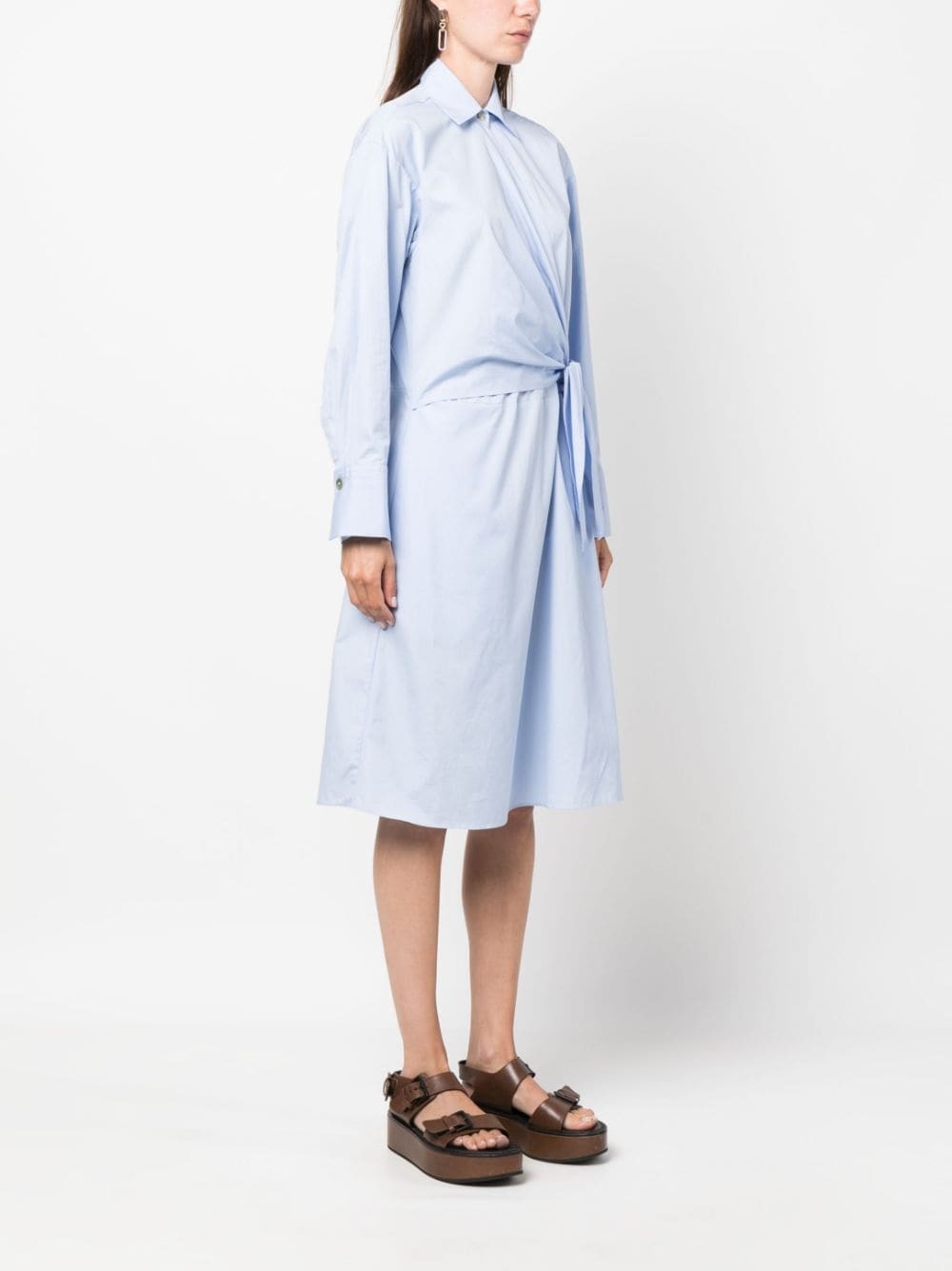 long-sleeved cotton wrap dress - 3