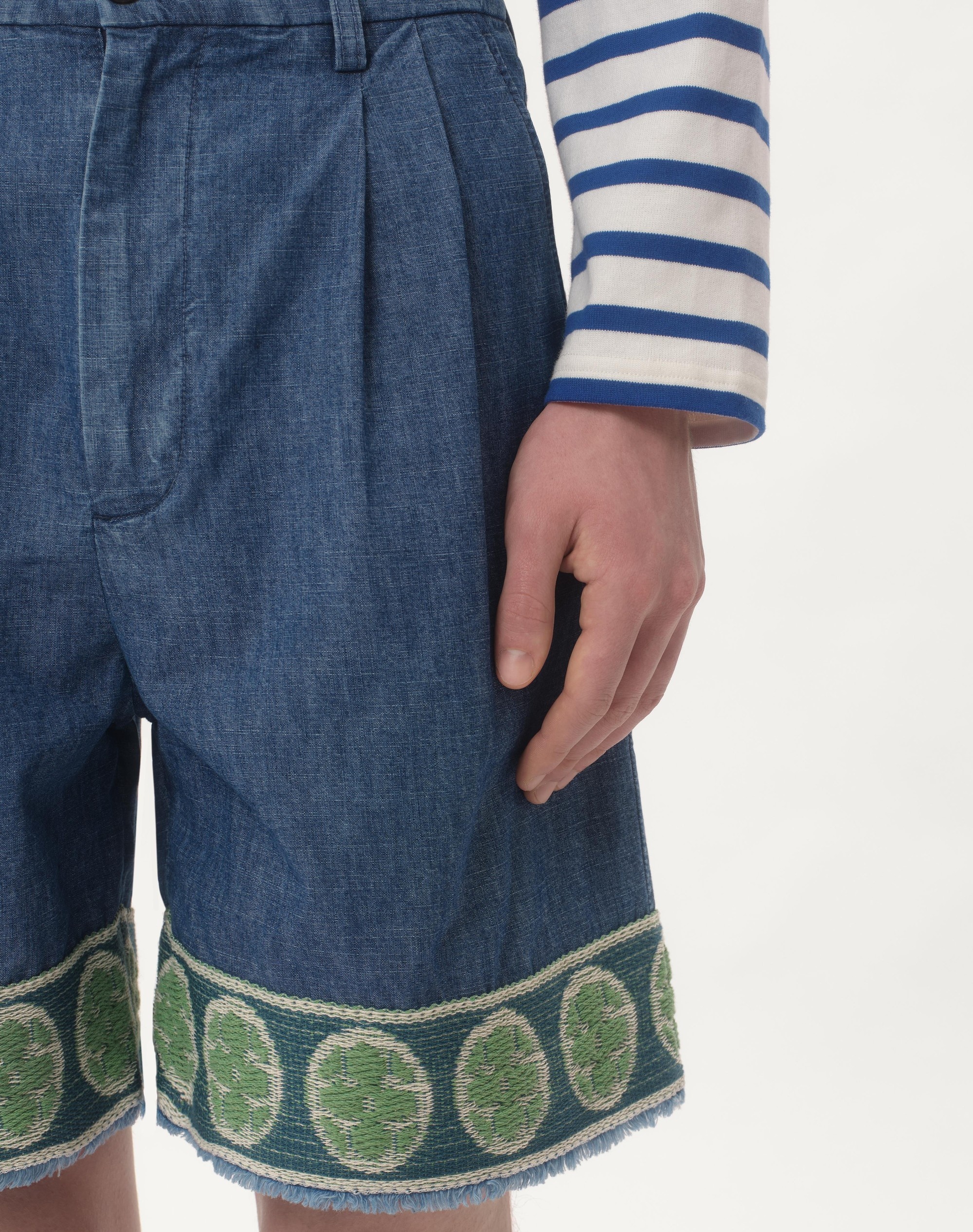 DENIM BERMUDA SHORTS WITH JACQUARD HEM - 3