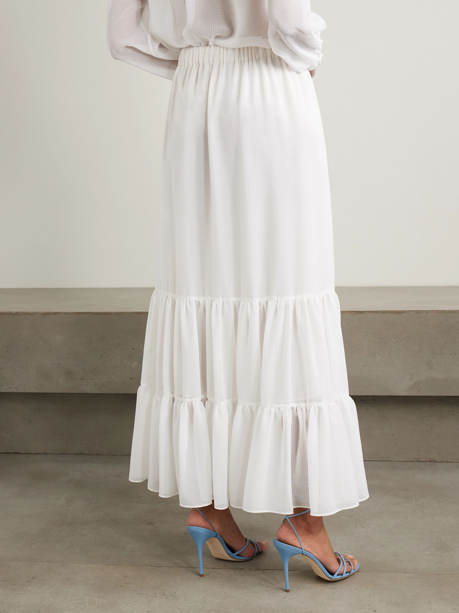 Tiered jacquard maxi skirt White - 4