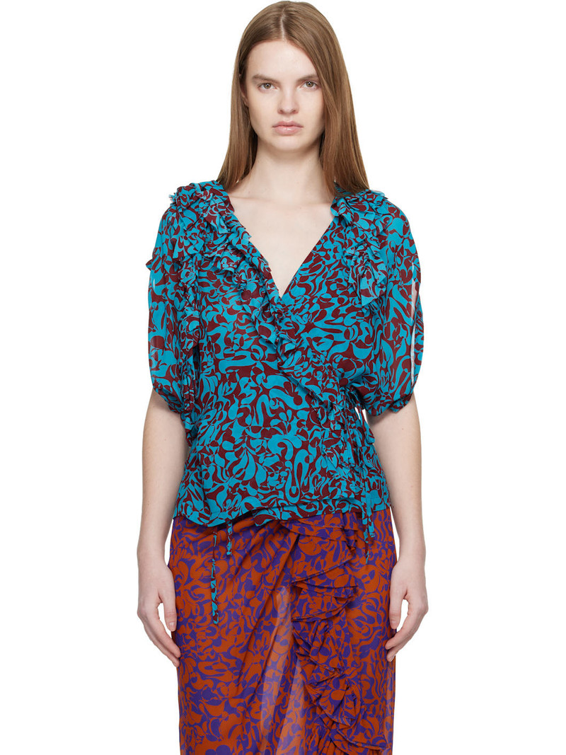 Blue & Burgundy Pattern Top 1