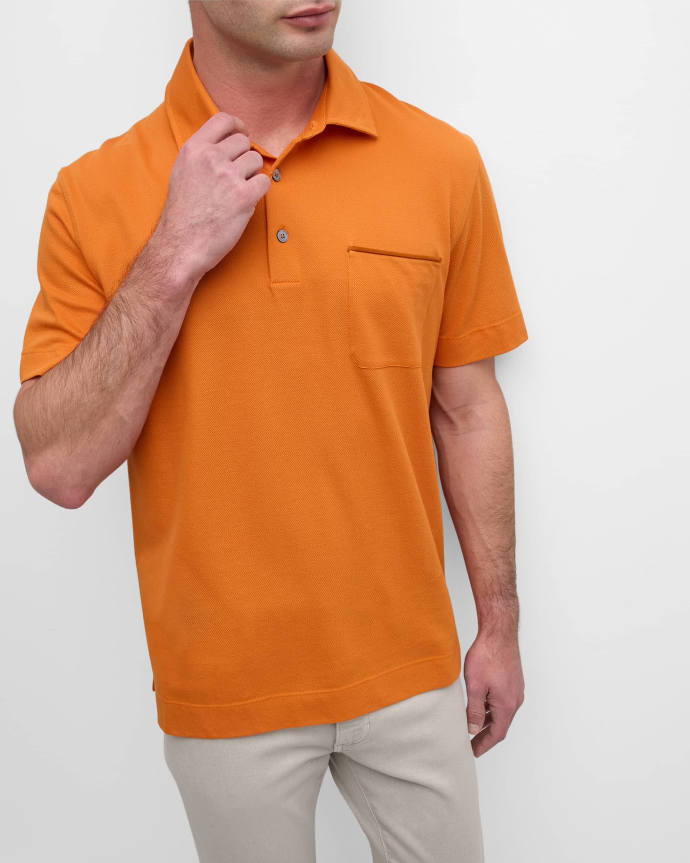 Men's Cotton Polo Shirt with Leather-Trim Pocket - 4