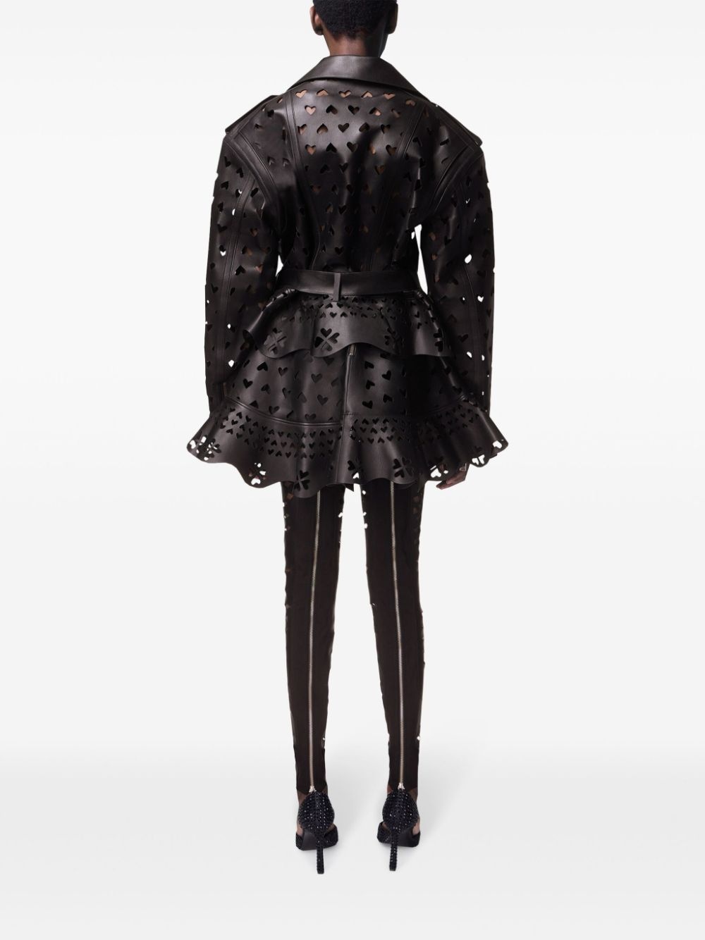 Laser-Cut Heart leather jacket - 4