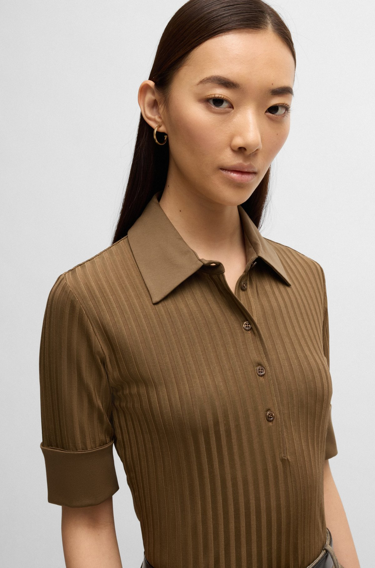RIBBED POLO-COLLAR T-SHIRT WITH PLAIN TRIMS - 5