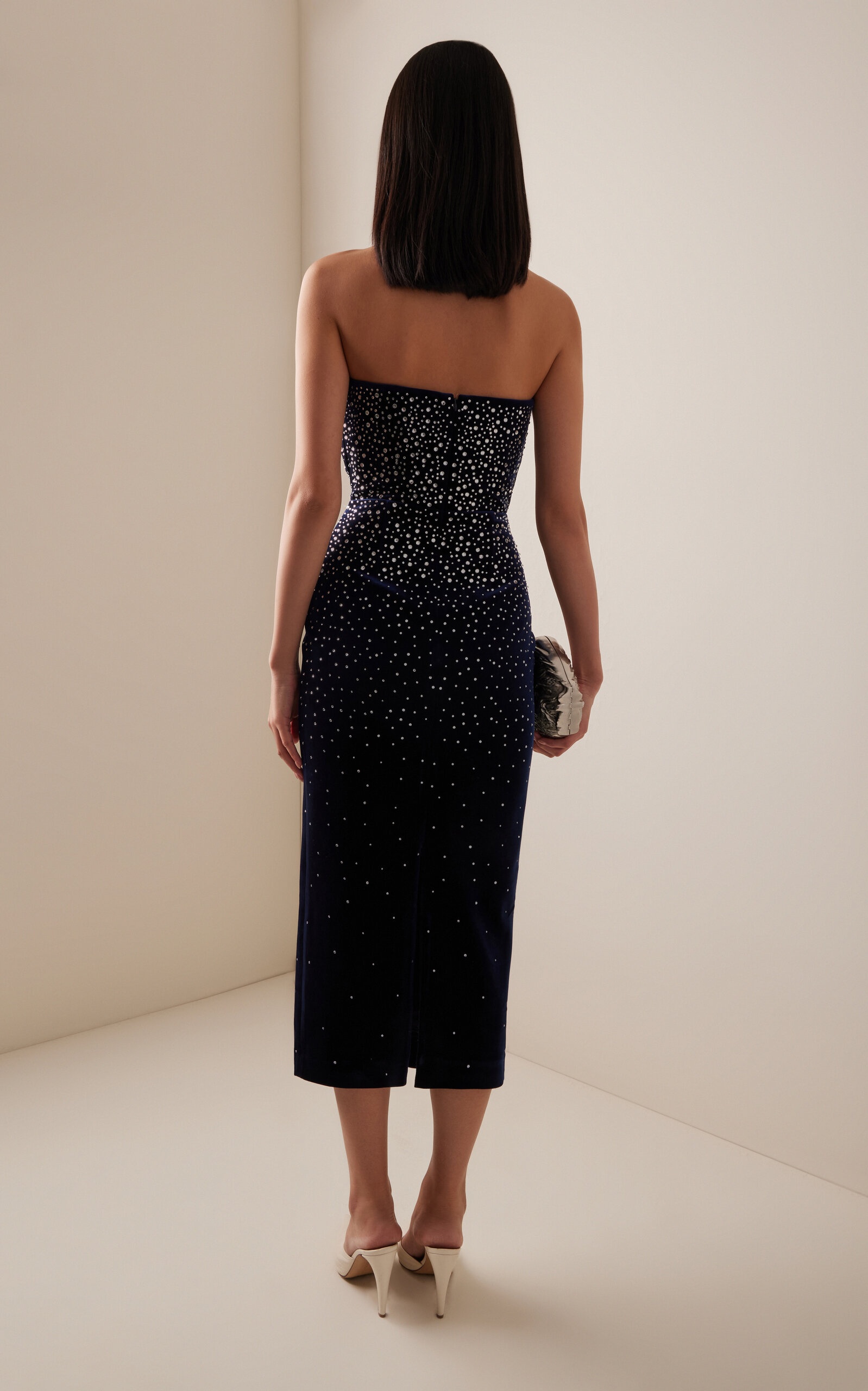 Crystal-Embellished Velvet Midi Dress navy - 4
