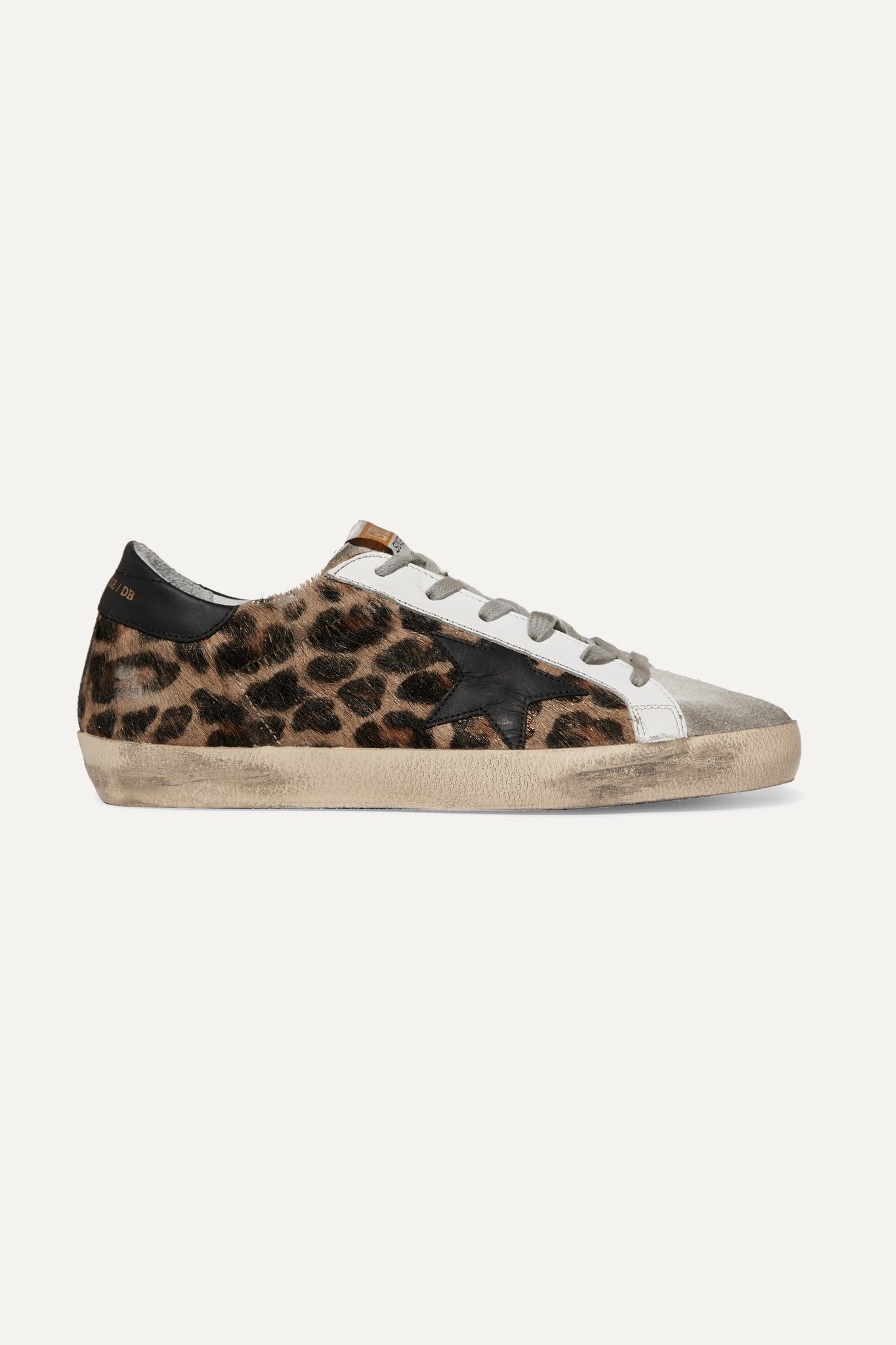 Superstar distressed leopard-print calf hair, leather and suede sneakers  - 1