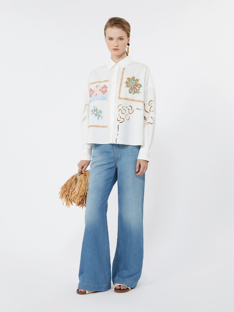 WEEKEND Max Mara Cotton blouse with lace and embroideries - WHITE outlook