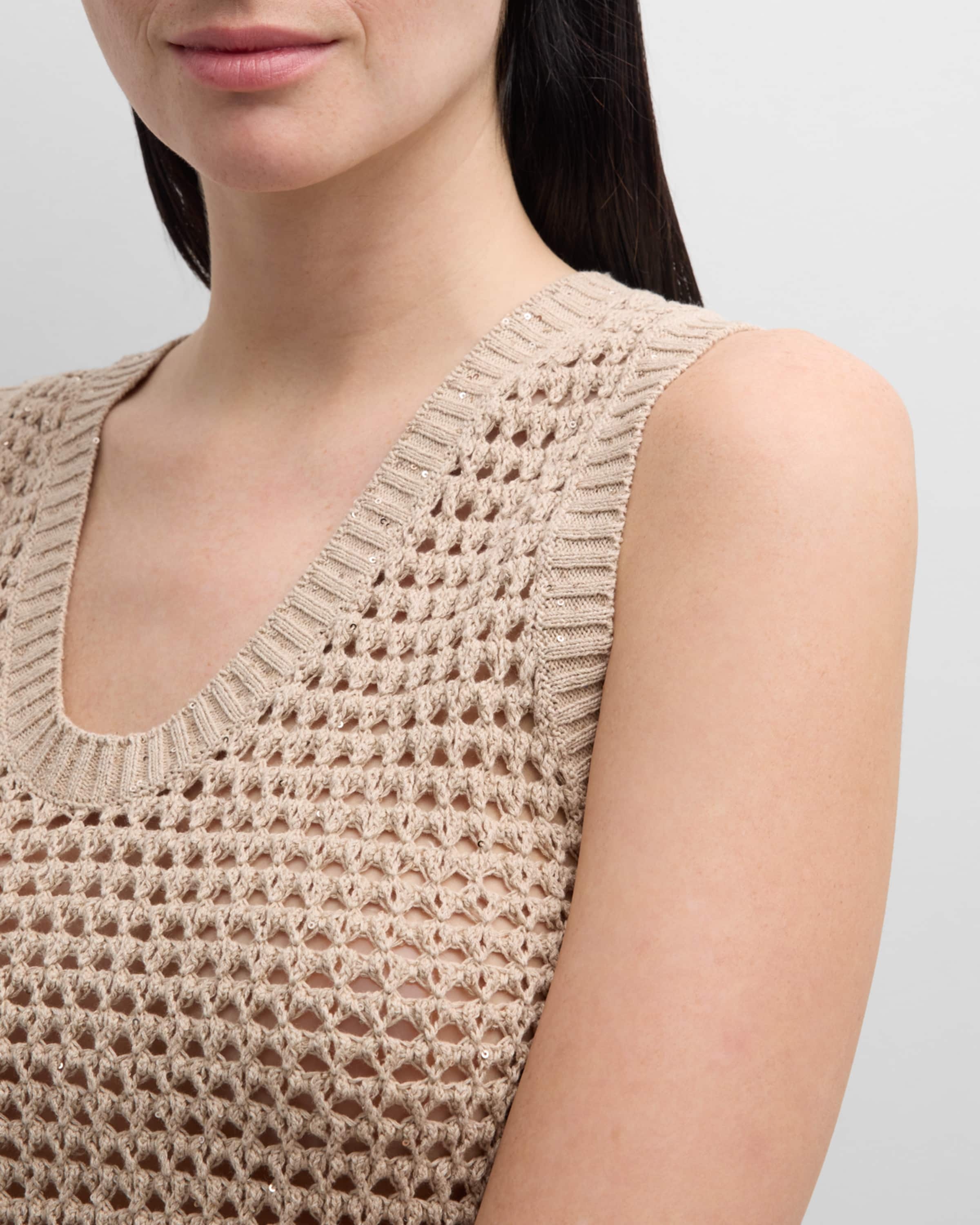 Open-Knit Tank Top with Sequin Detail - 6