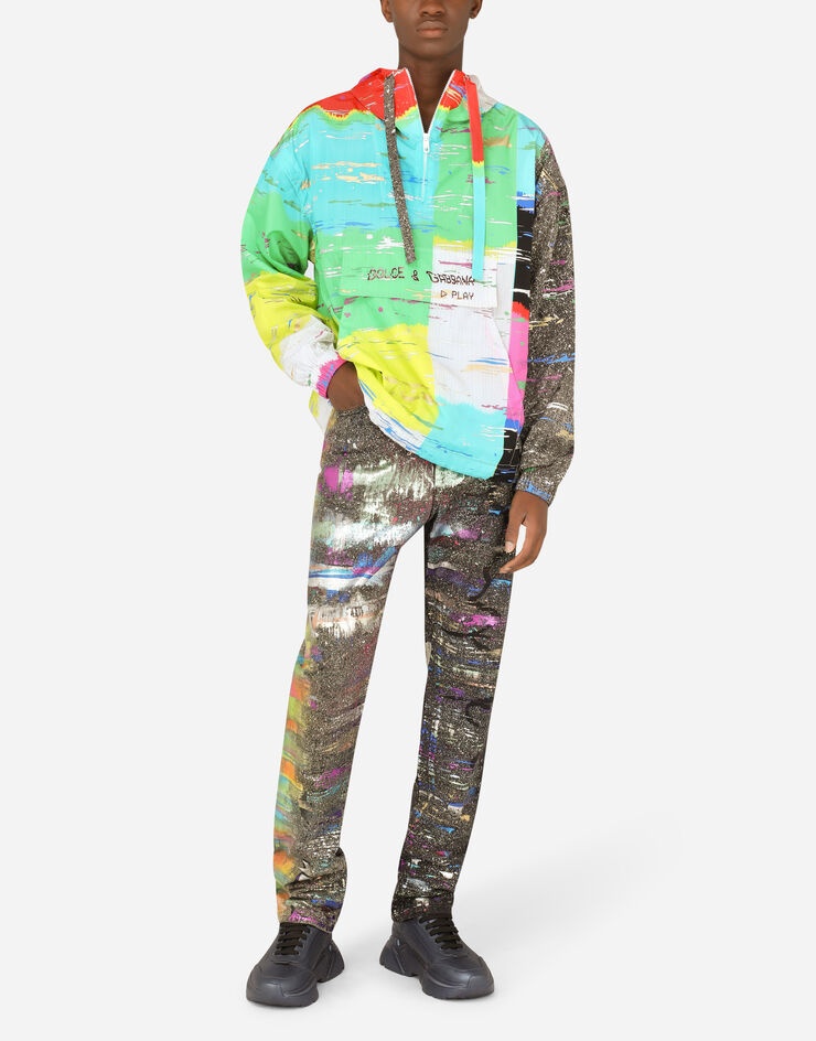 Nylon hoodie with multi-colored glitch print - 6