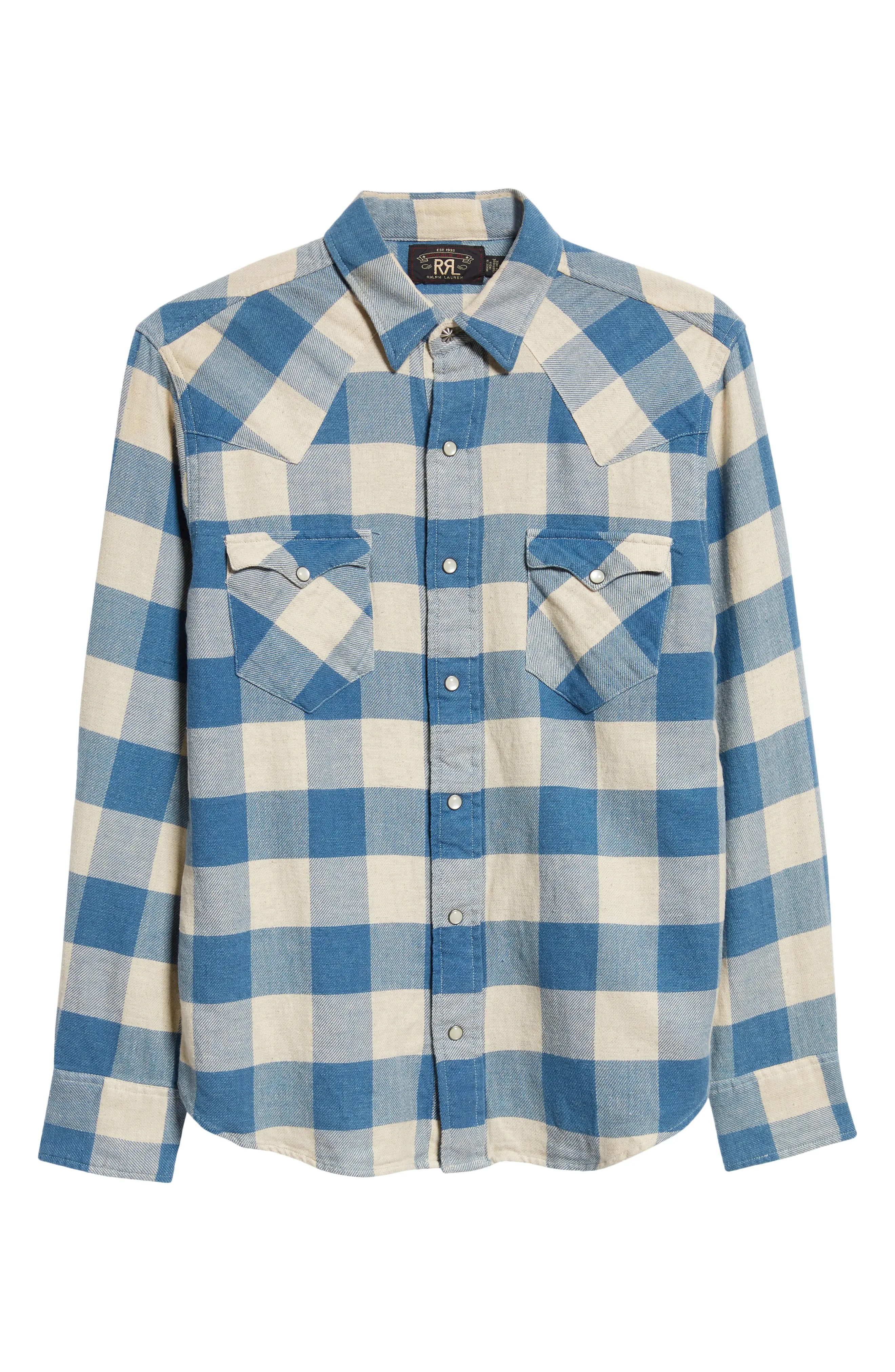 RRL by Ralph Lauren Slim Fit Buffalo Plaid Cotton & Linen Twill 