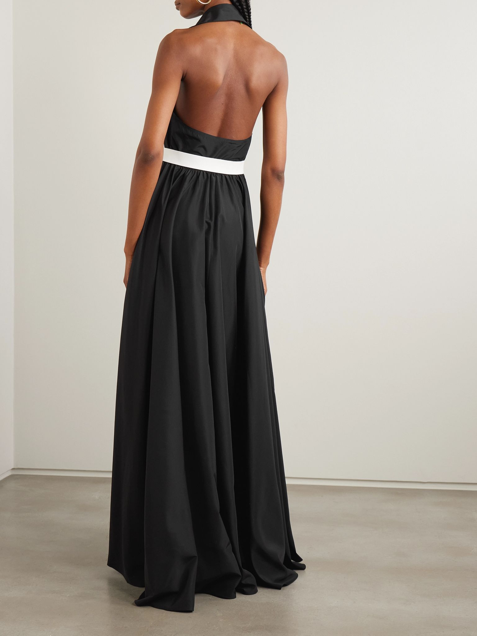 Belted habotai halterneck gown Black - 3