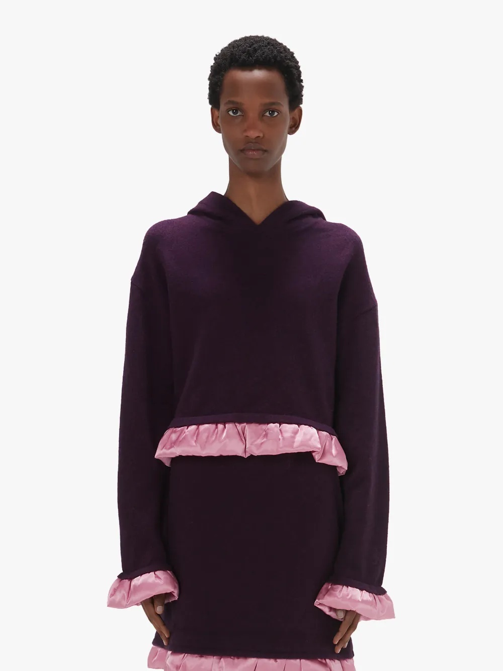 CROPPED HOODIE WITH SATIN DETAILS - 2
