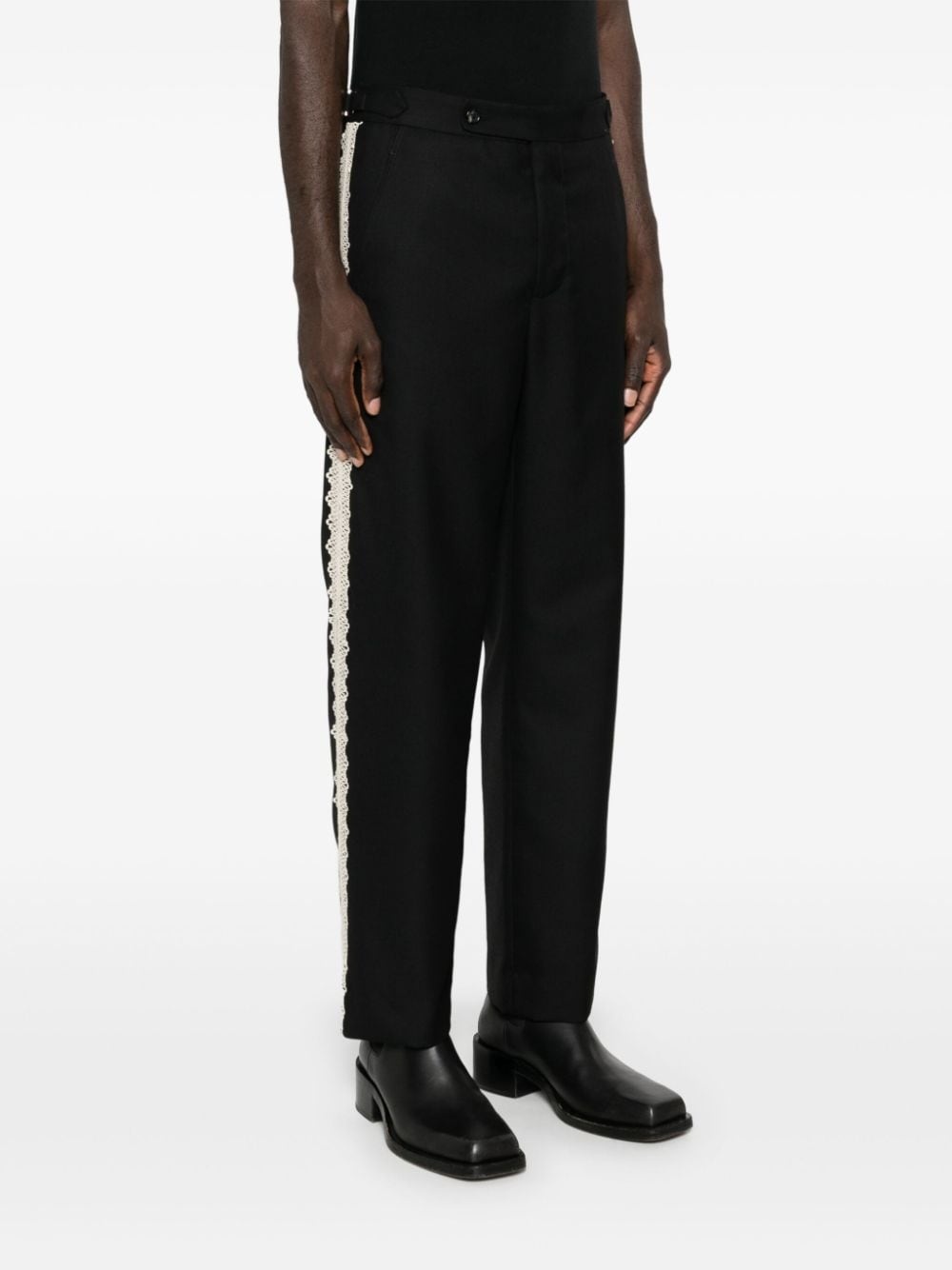 lace-trim wool trousers - 3