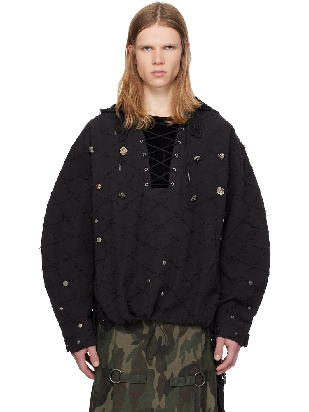 Black Lace-Up Hoodie - 1