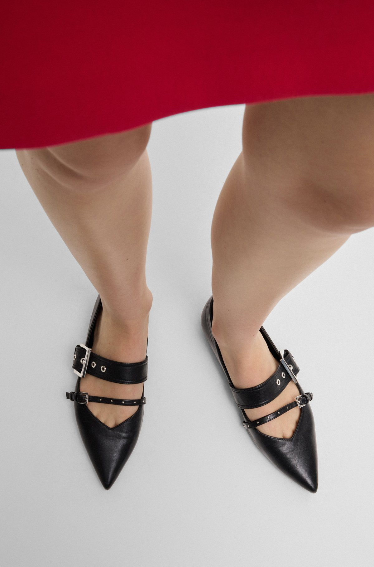 NAPPA-LEATHER BALLERINA PUMPS WITH BUCKLED STRAPS - 4