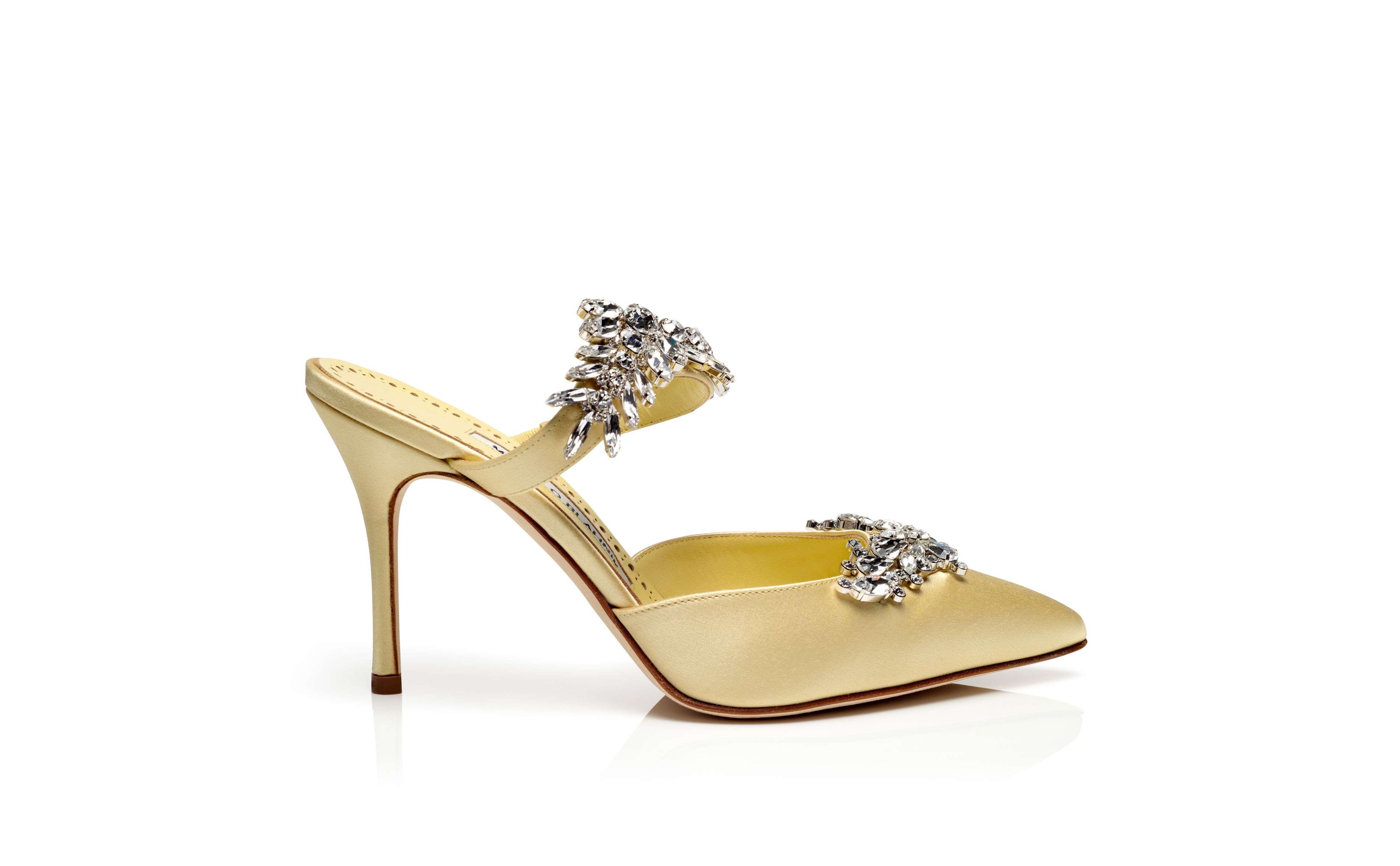 Cream Satin Crystal Embellished Mules - 1