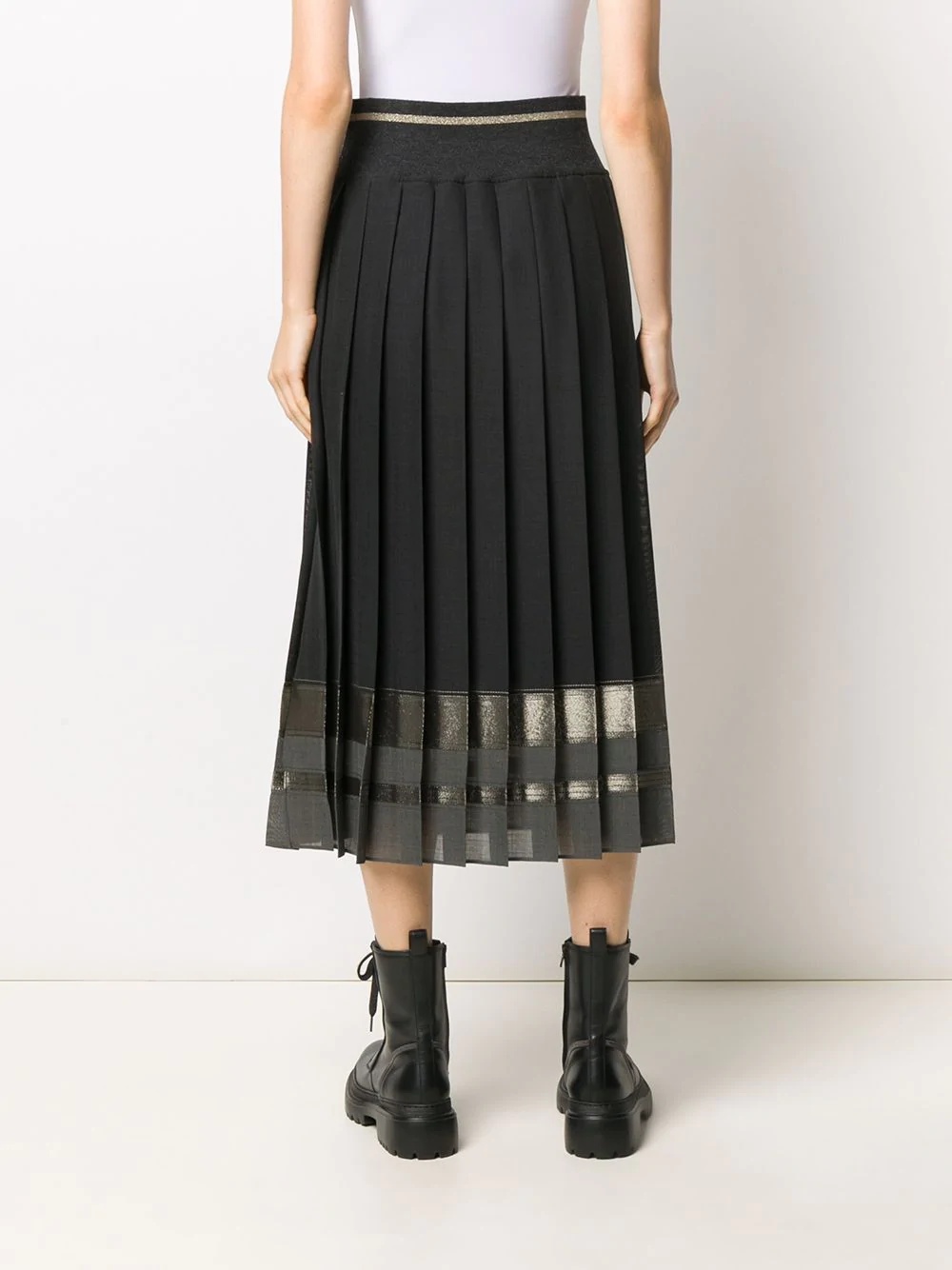 shiny stripe pleated skirt - 4