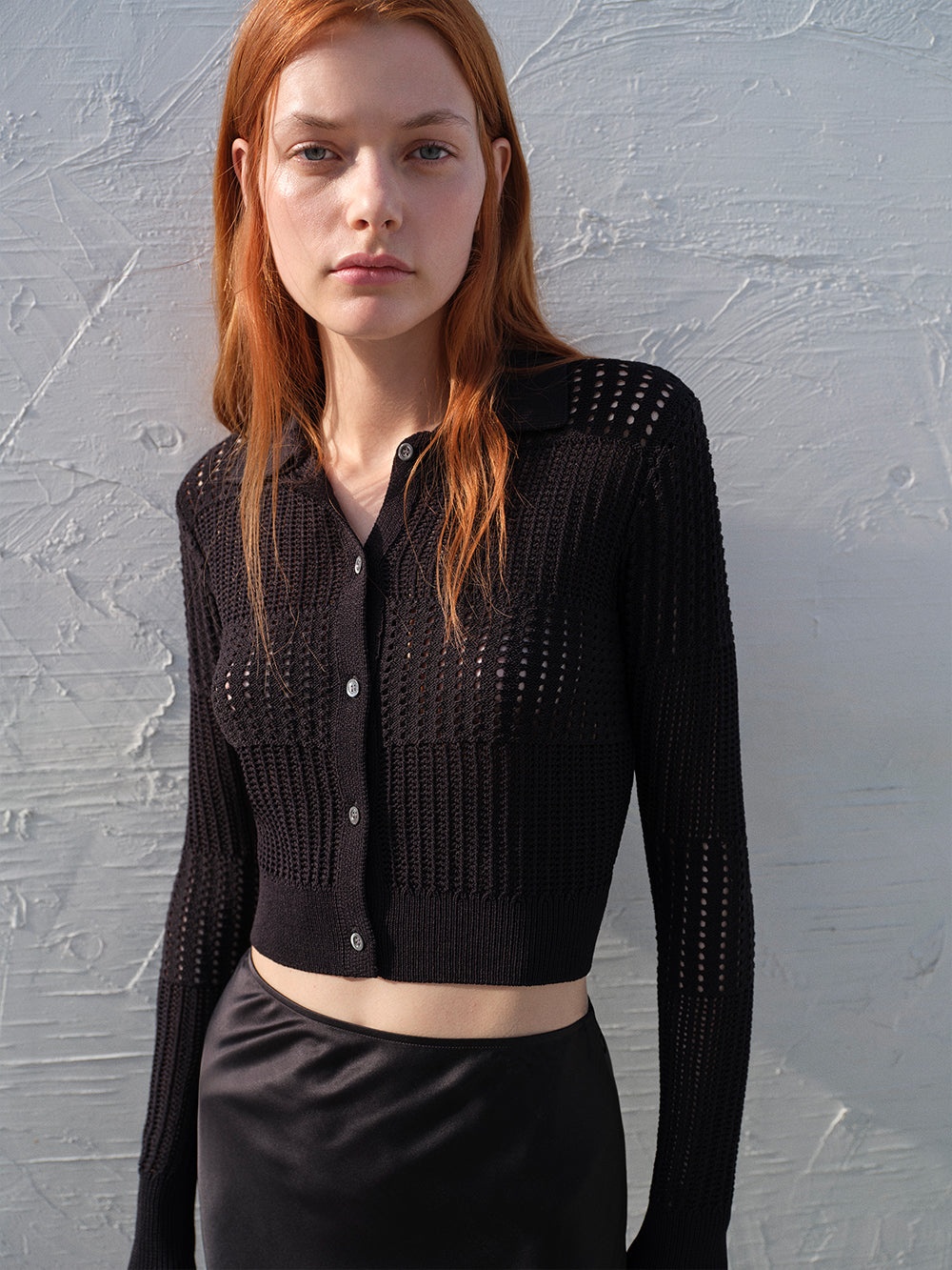 Shrunken Crochet Cardi in Black - 2