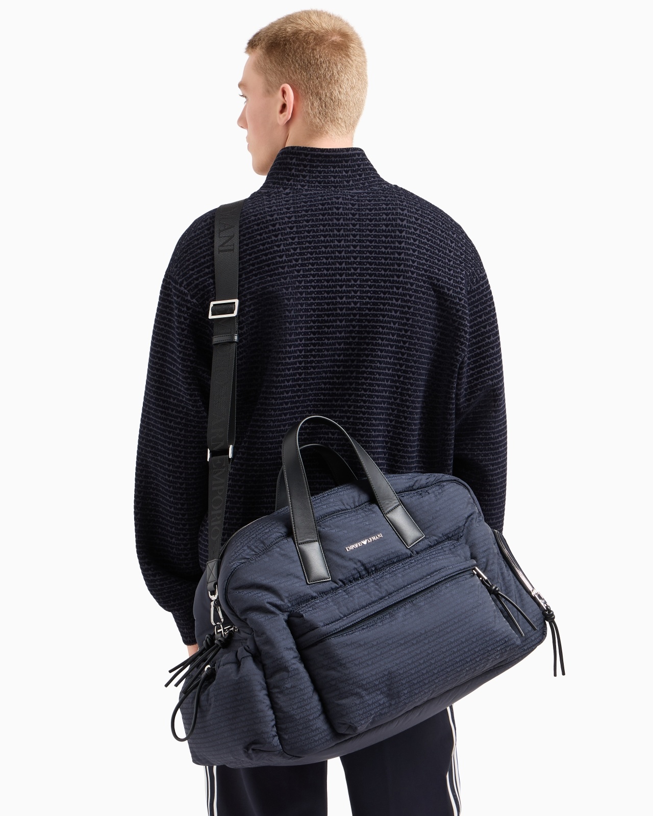 NYLON DUFFEL BAG WITH ALL-OVER JACQUARD LOGO LETTERING - 8