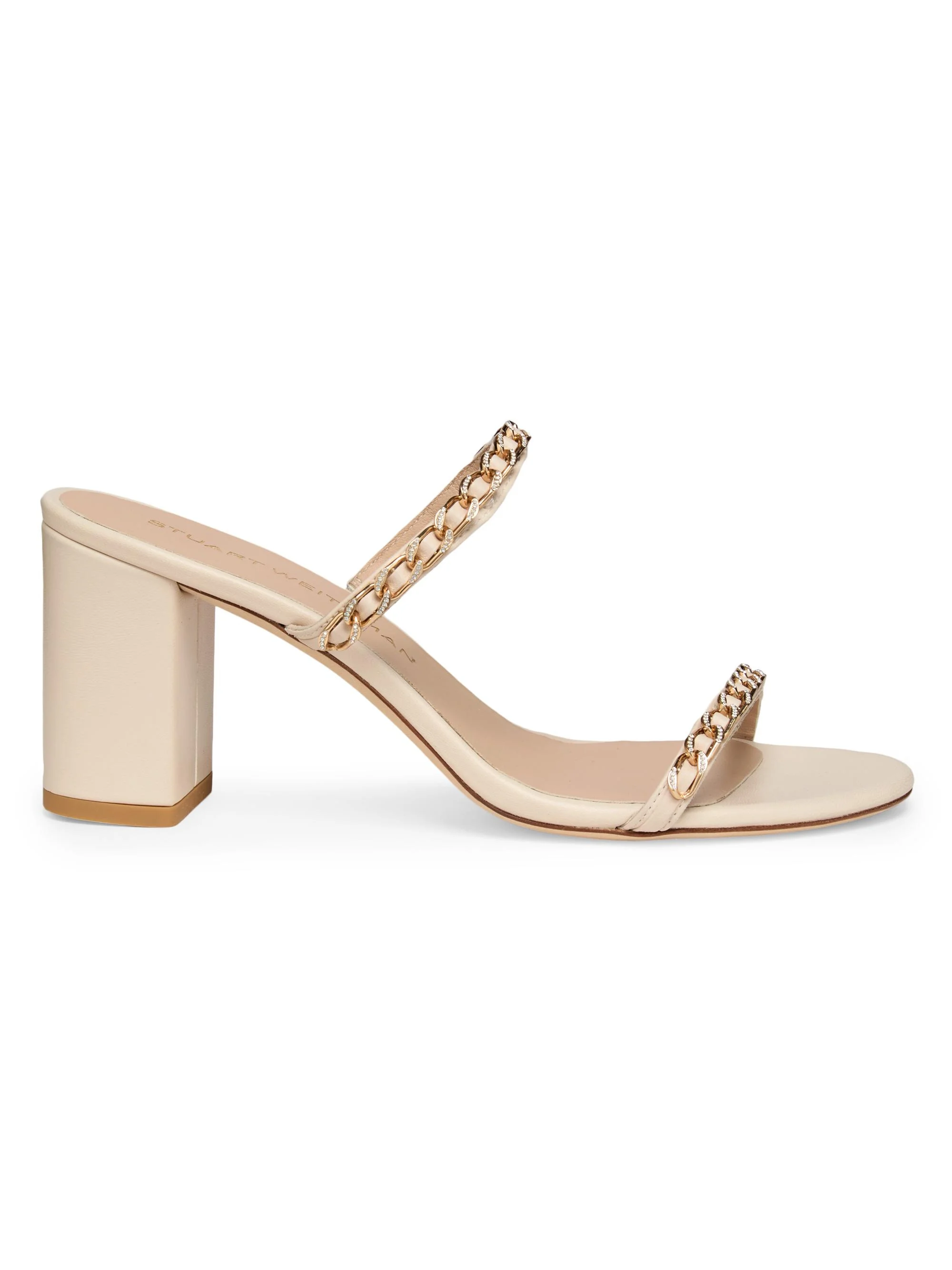 Women's Soluxe 75MM Chain-Strap Leather Sandals - Linen - 1