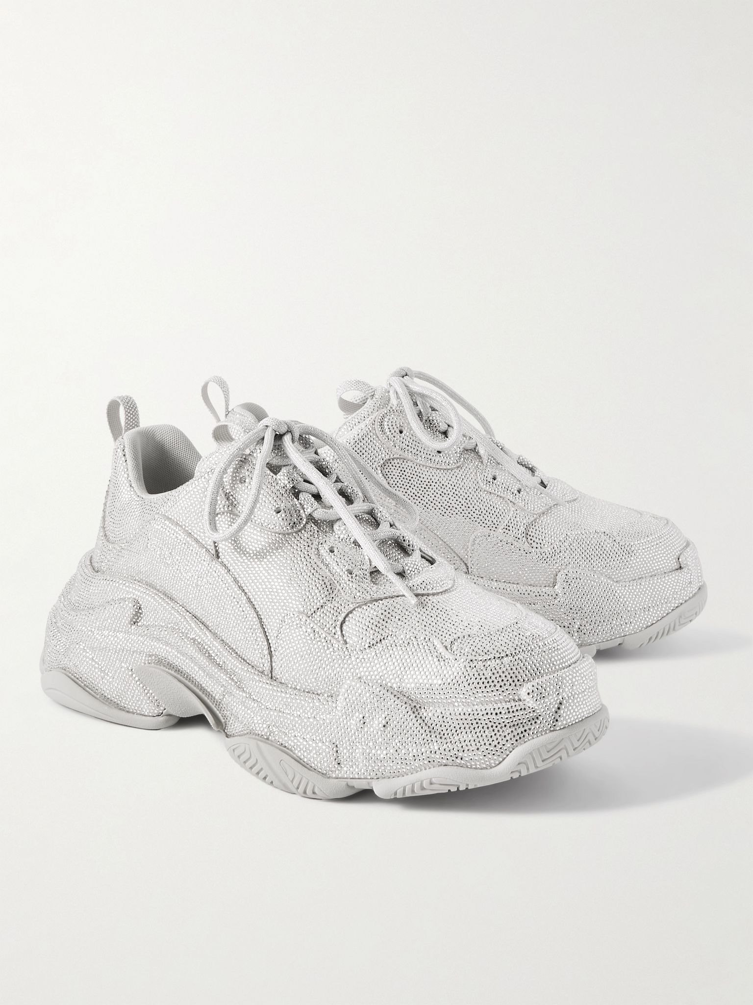 Triple S Rhinestone-Embellished Microfibre Sneakers Off-white - 4