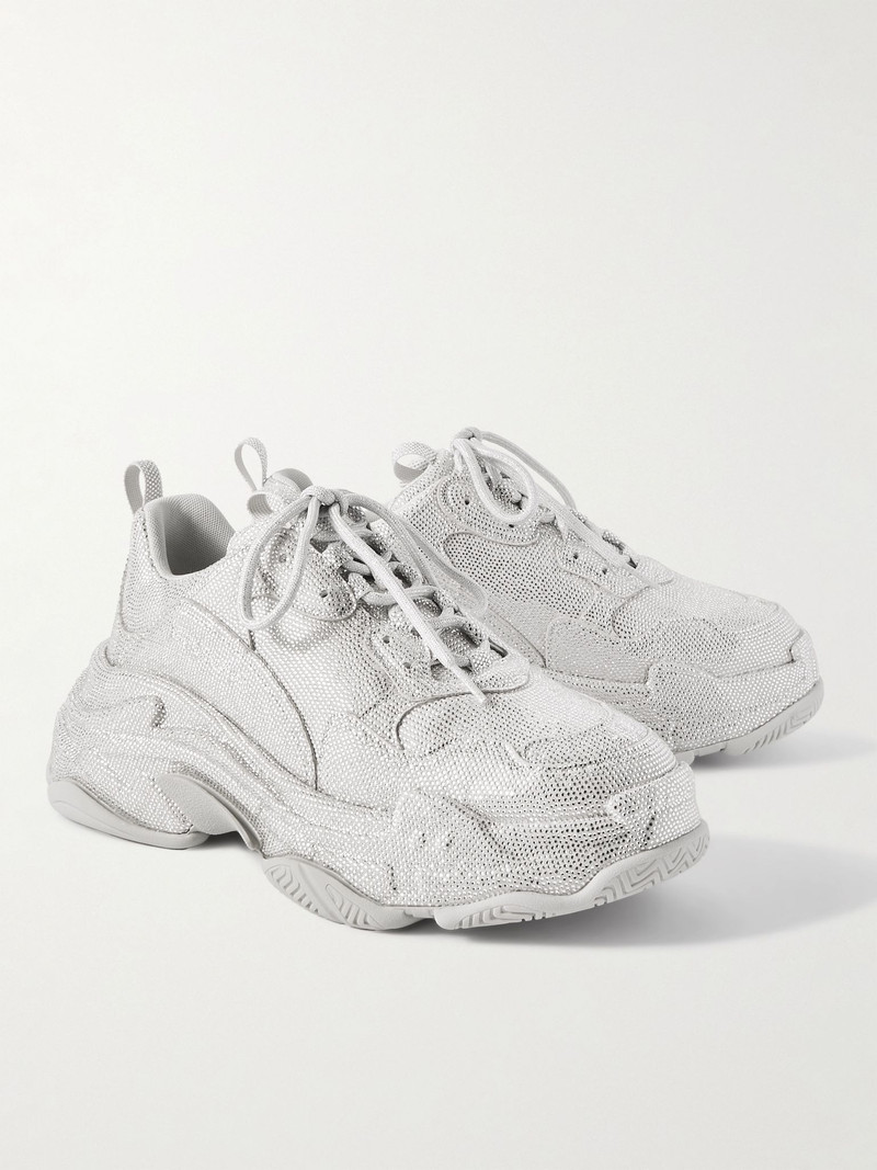 Triple S Rhinestone-Embellished Microfibre Sneakers Off-white 4