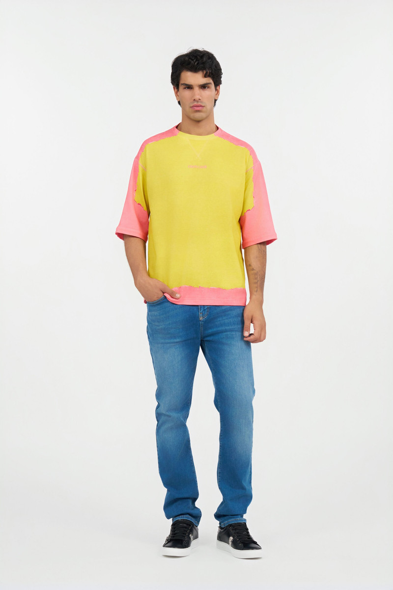 Roberto Cavalli Yellow And Pink Color-Block T-Shirt outlook