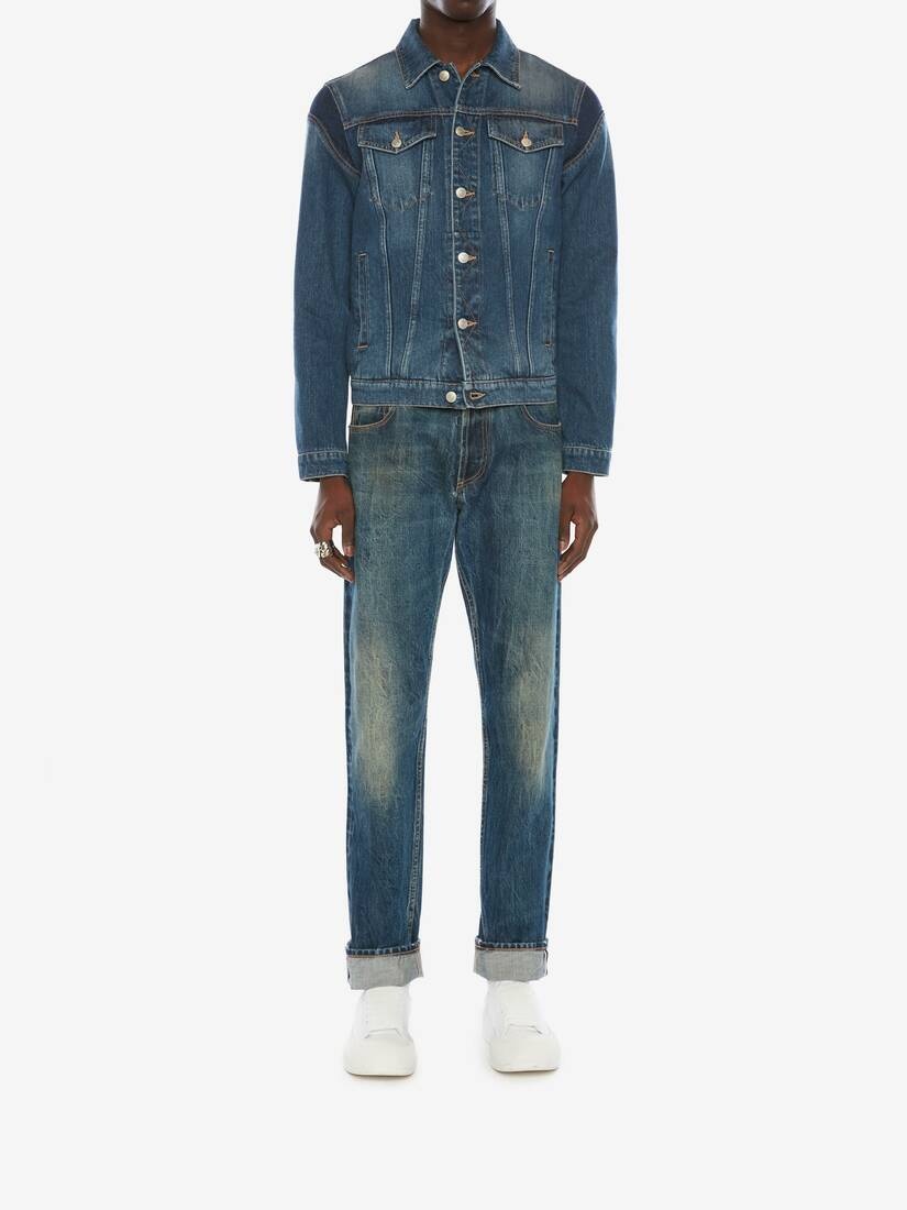 Men's Mcqueen Graffiti Denim Jacket in Washed Blue - 2