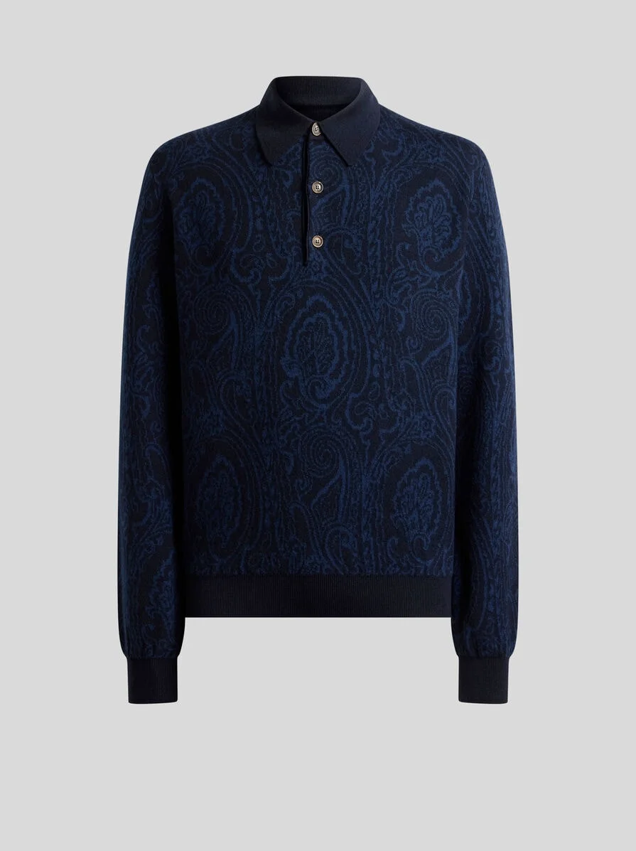 POLO-STYLE SWEATER IN WOOL-BLEND JACQUARD WITH ARNICA MOTIF - 1