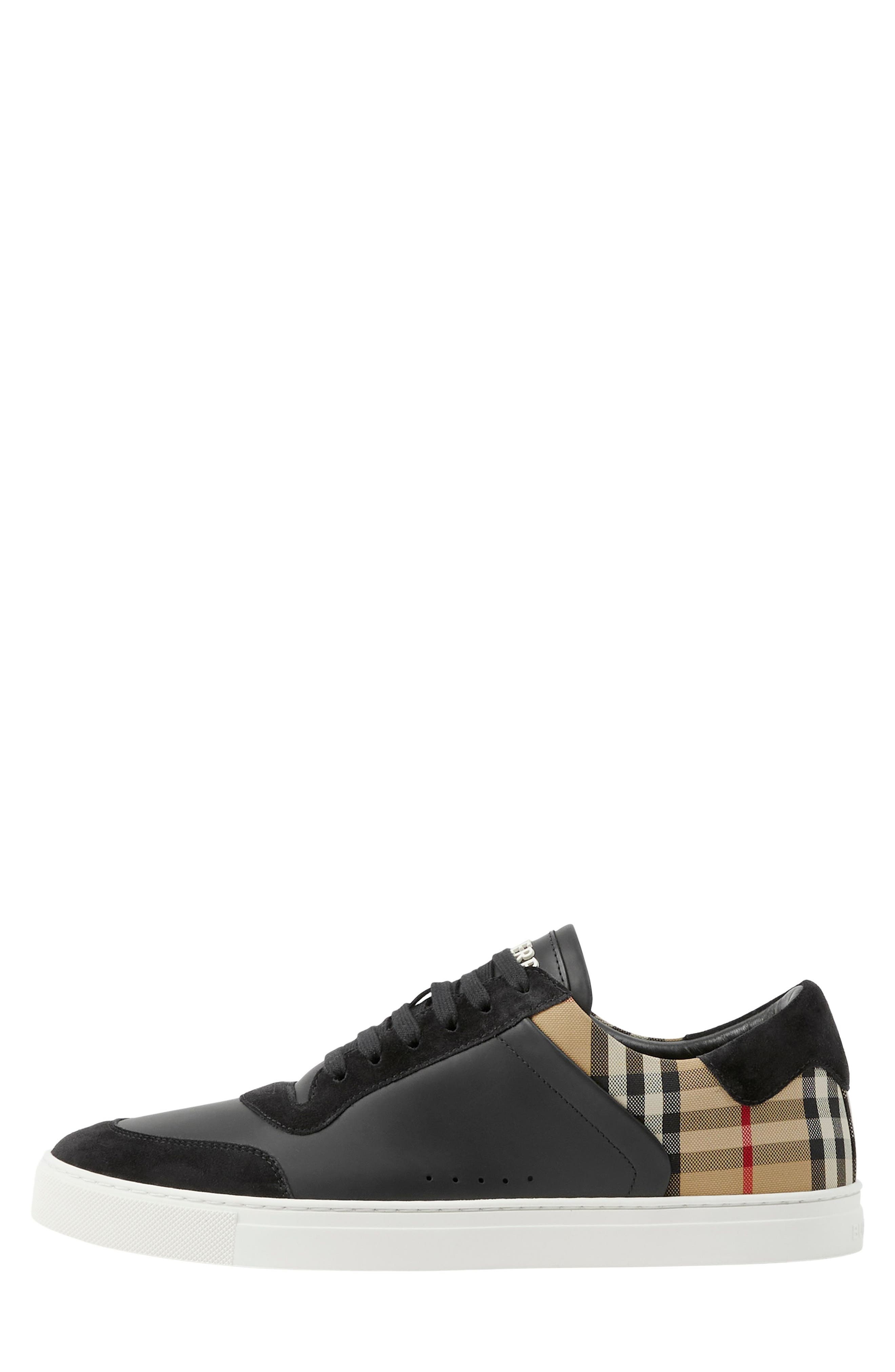 burberry Stevie Leather & Canvas Check Sneaker in Black/arbeige Ip Chk at Nordstrom - 9