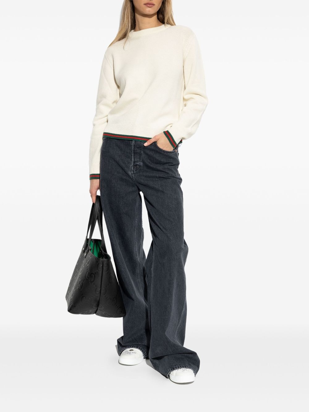 Web-stripe trim sweater - 2