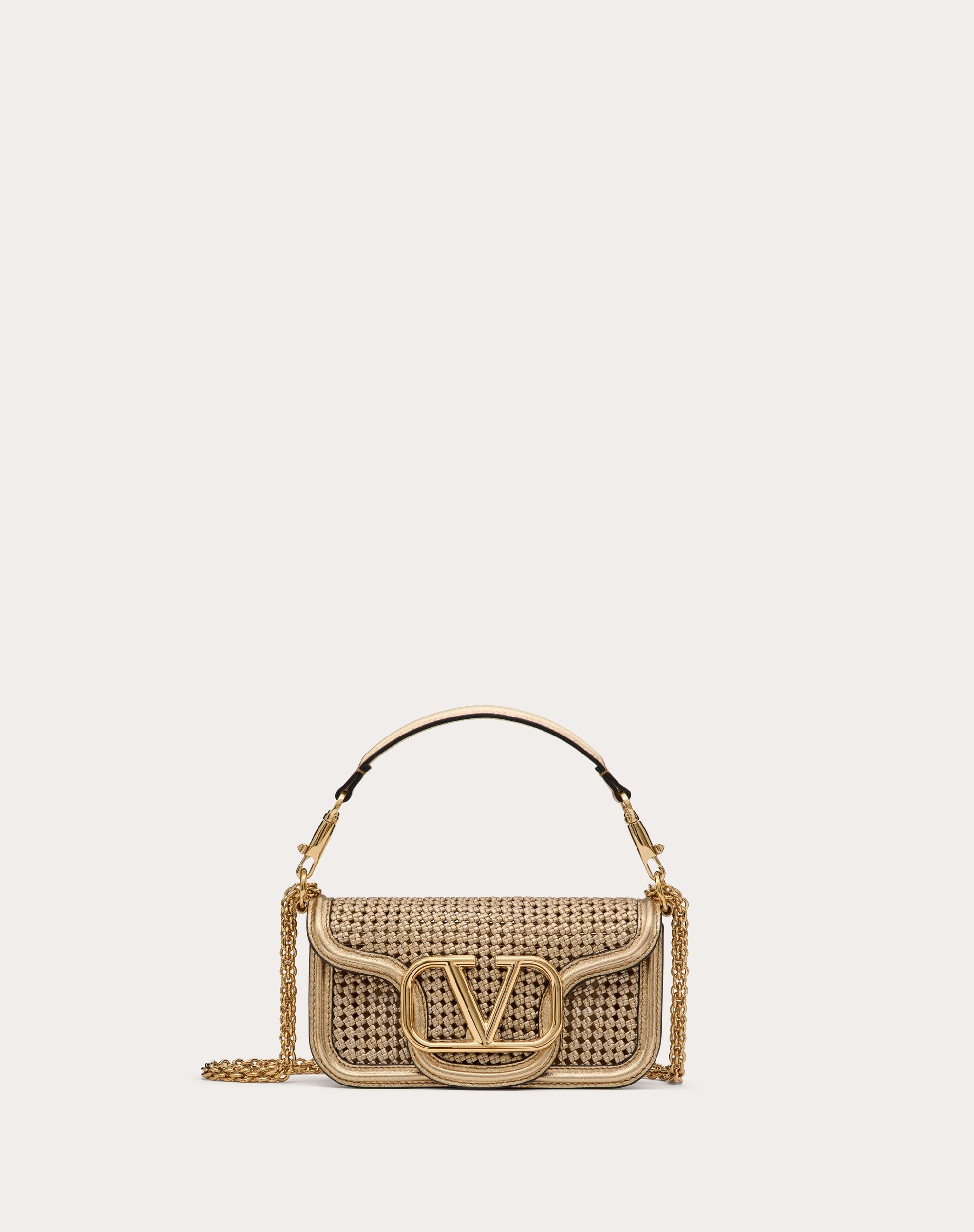 VALENTINO GARAVANI LOCÒ SMALL SHOULDER BAG IN METALLIC WOVEN LEATHER - 1