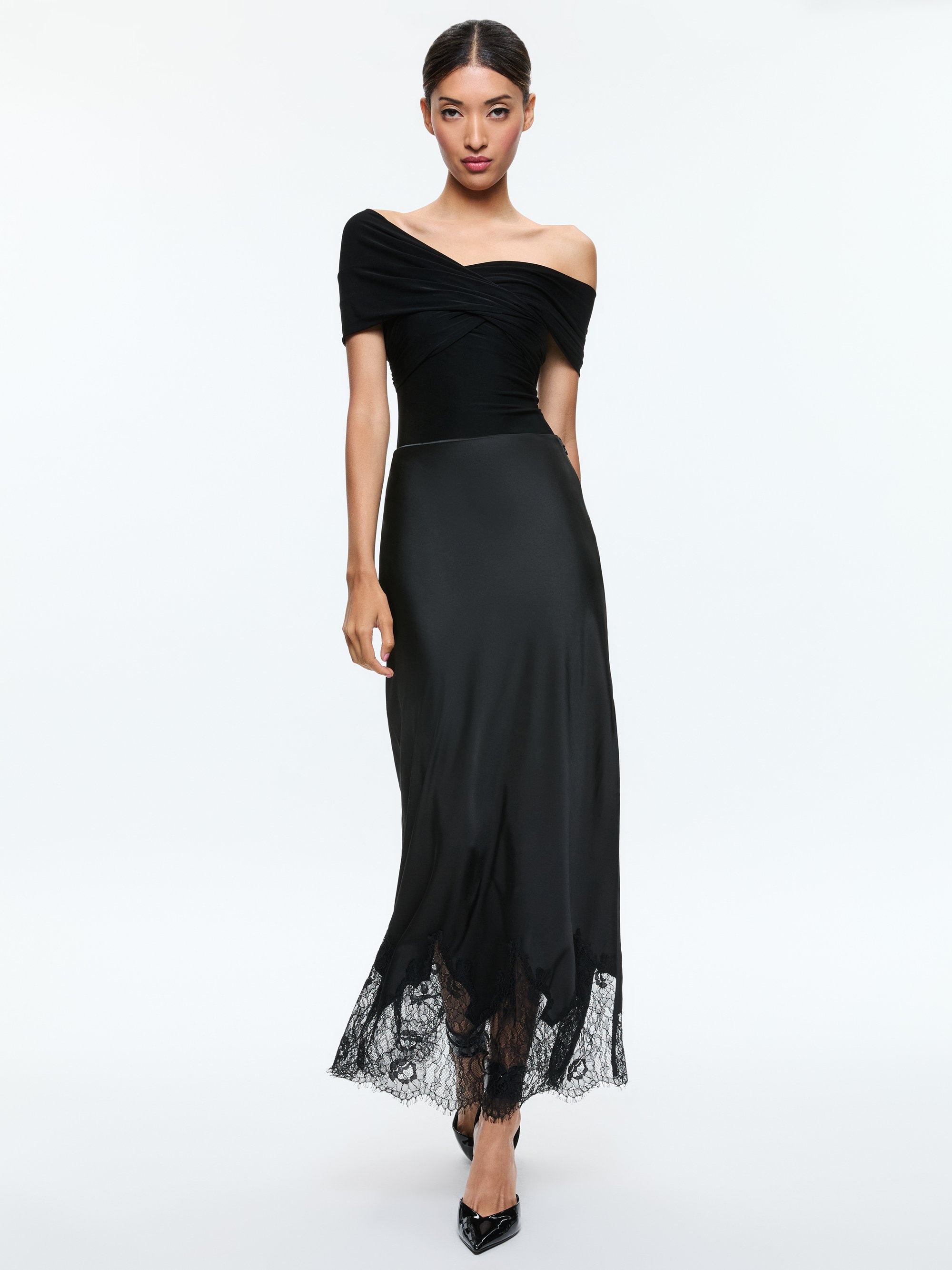 MAEVE MIDI SLIP SKIRT WITH LACE TRIM - 3