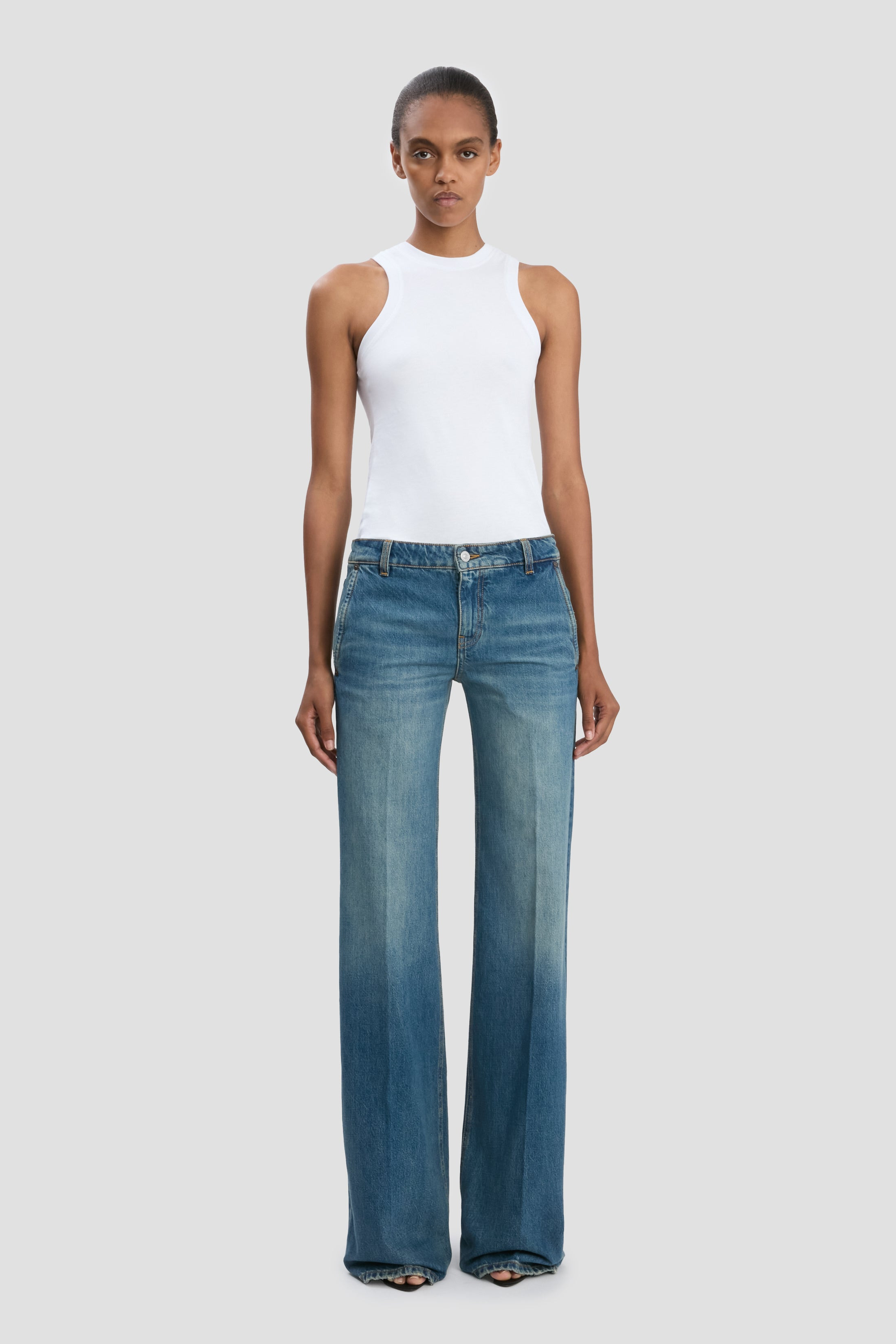 Gigi Low Waist Straight Leg Jean In Mid Blue - 2