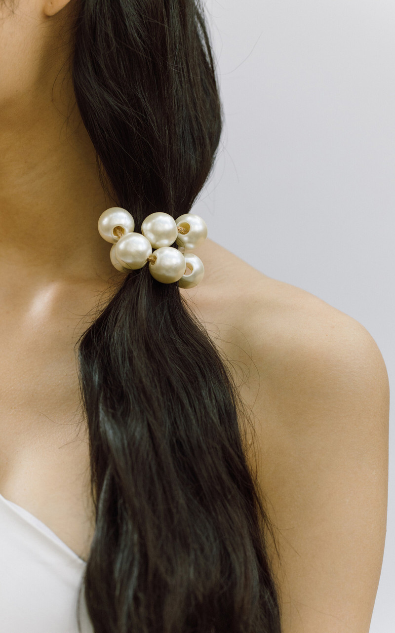 Jennifer Behr Henley Beaded Pony Wrap white outlook